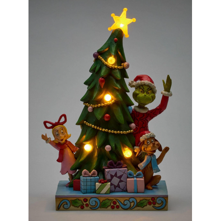 Jim Shore Jim Shore Grinch, Cindy, Max Peeking by LED Tree Figurine