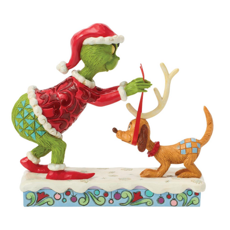 Jim Shore Jim Shore Grinch Trying Antlers on Max Figurine