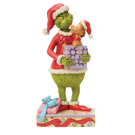 Jim Shore Jim Shore Grinch Holding Gift with Max Figurine