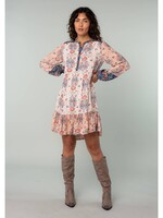 Lovestitch Floral Patchwork Long Sleeve Ruffled Mini Dress