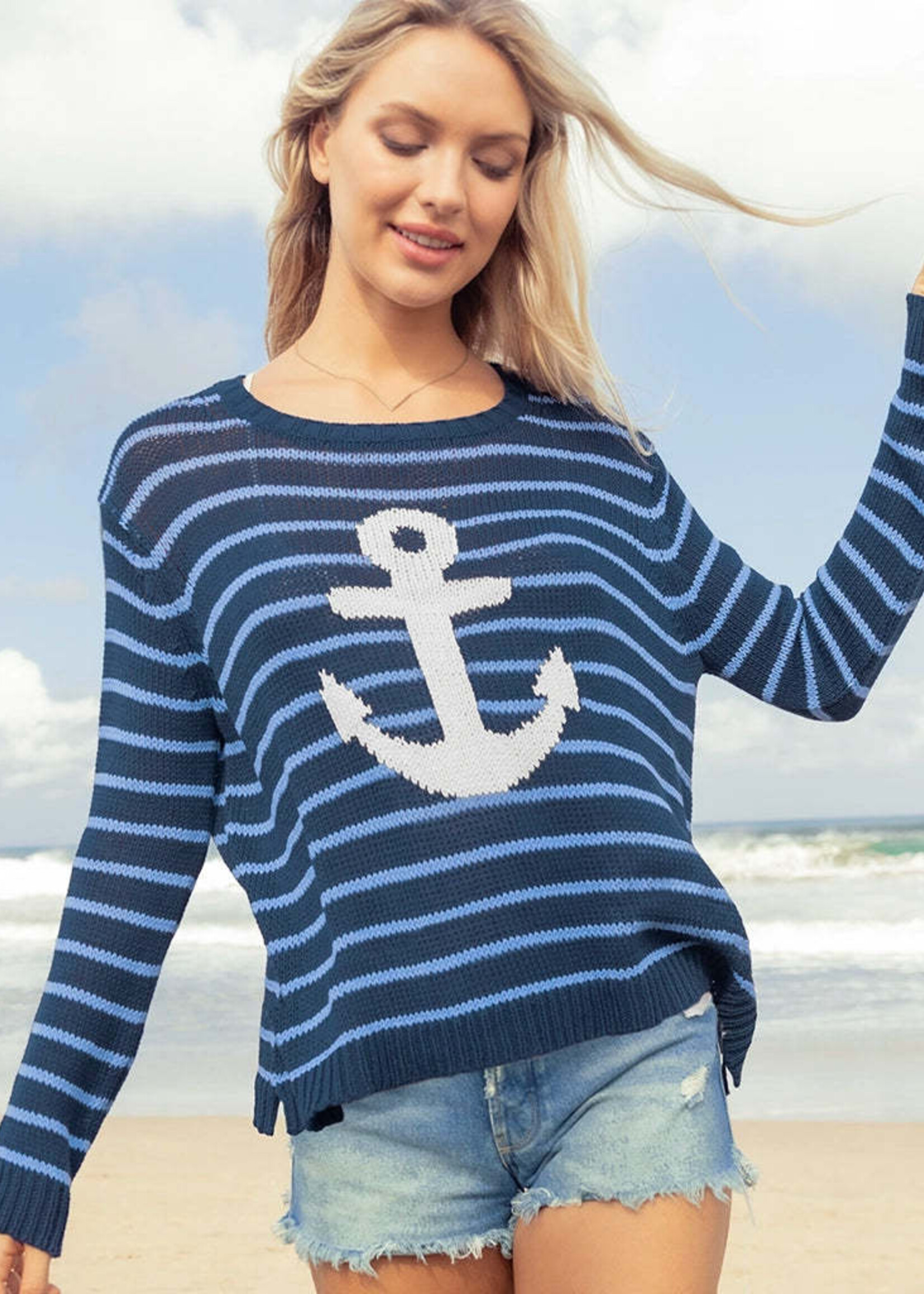 Wooden Ships Anchor Striped Crew Cotton
