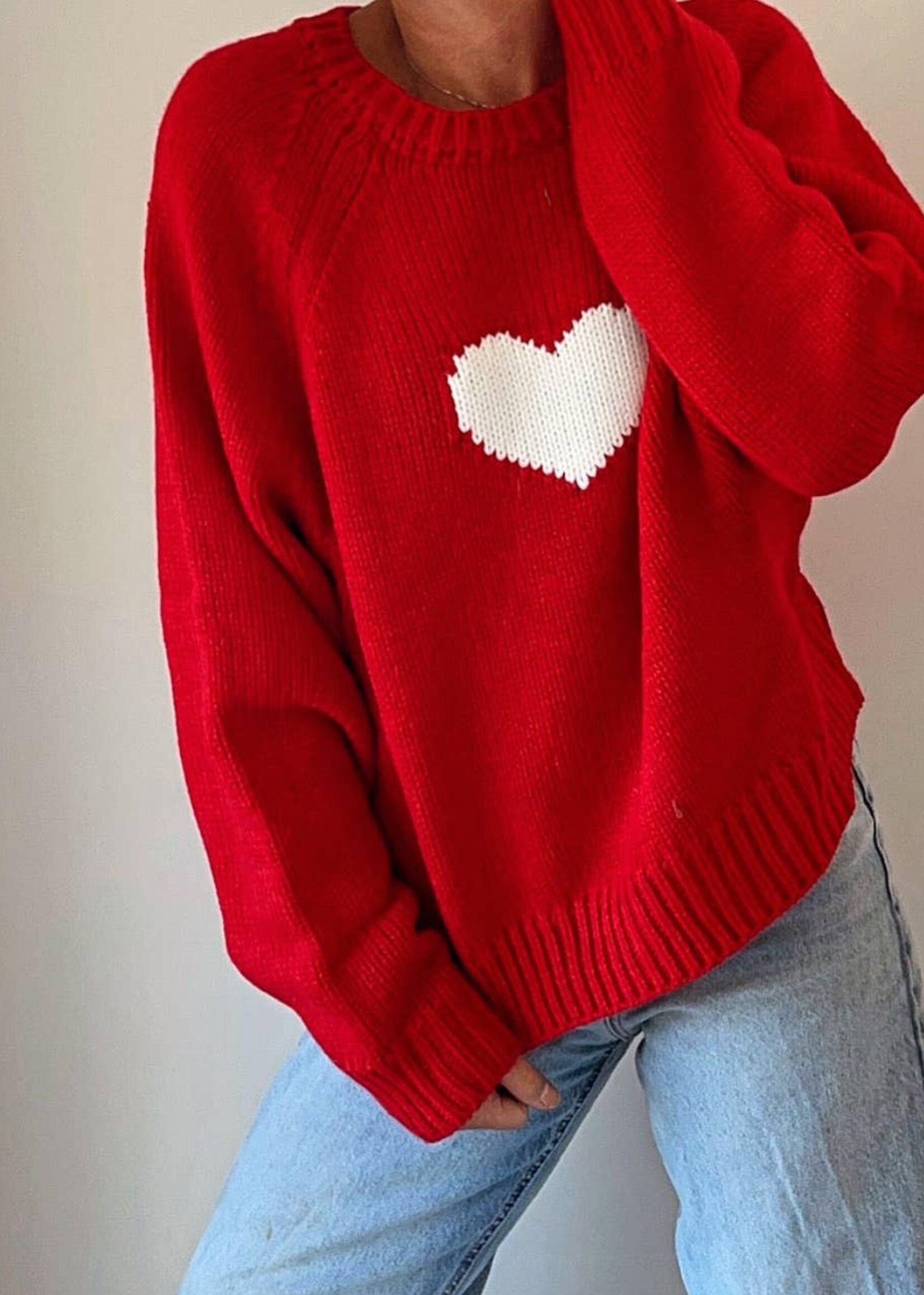 Pink Pineapple Chunky Valentines Day Heart  Sweater