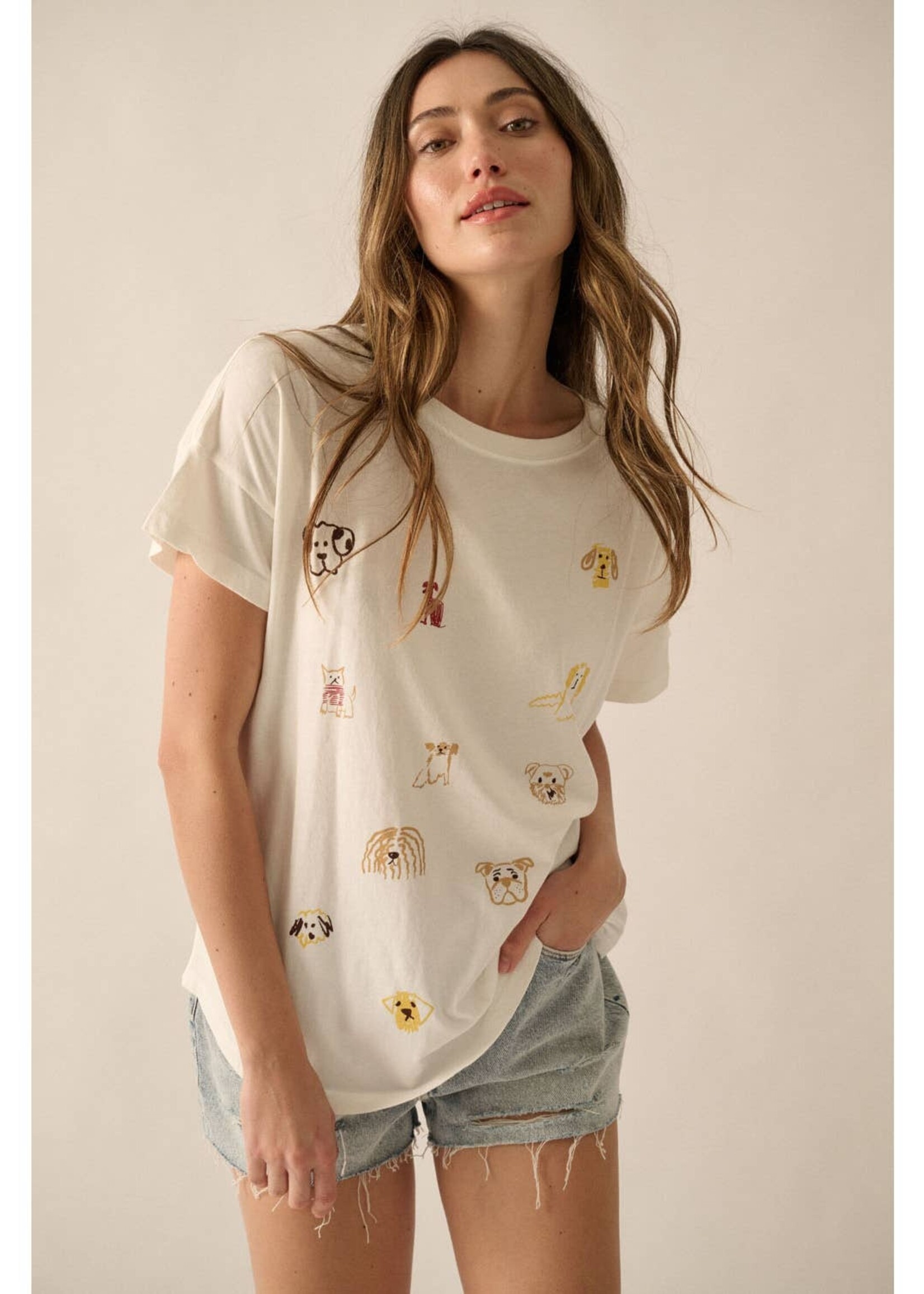 Promesa USA Doodle Dogs Round-Neck Vintage-Wash Graphic Tee