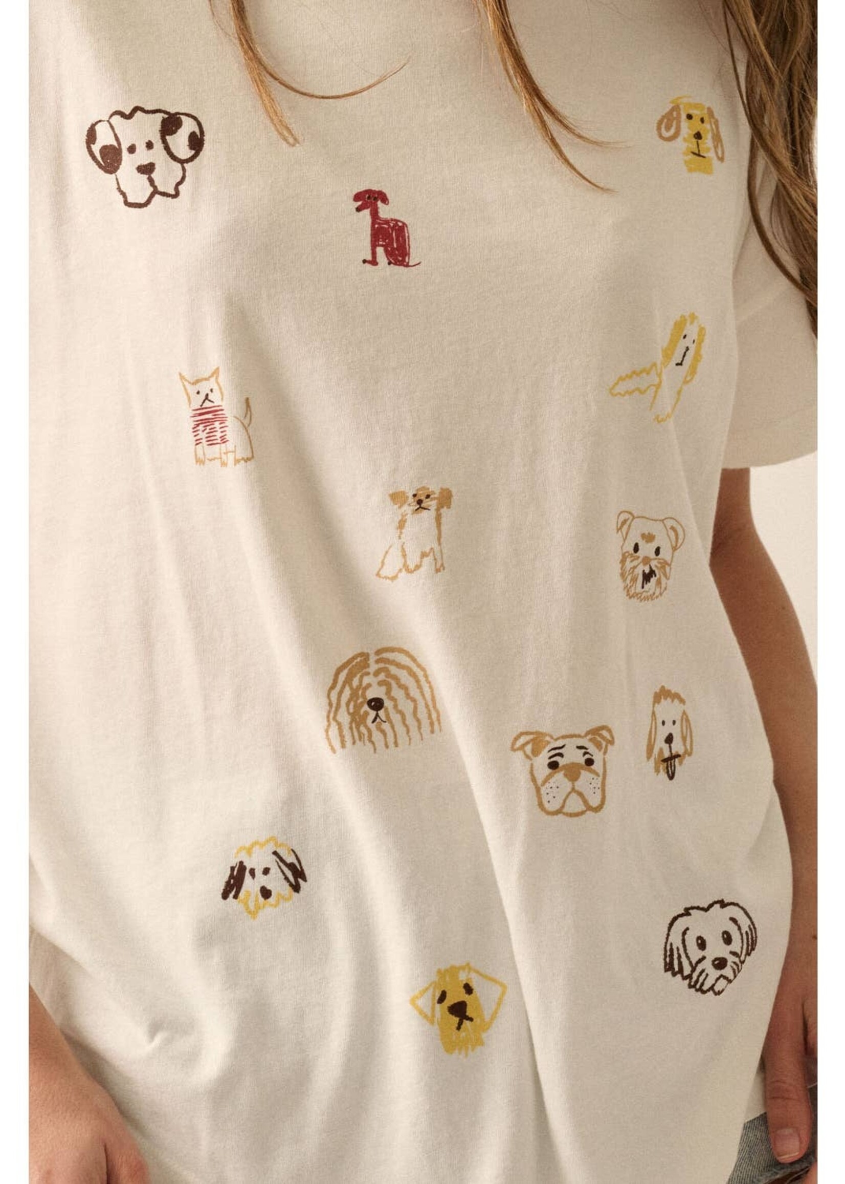 Promesa USA Doodle Dogs Round-Neck Vintage-Wash Graphic Tee