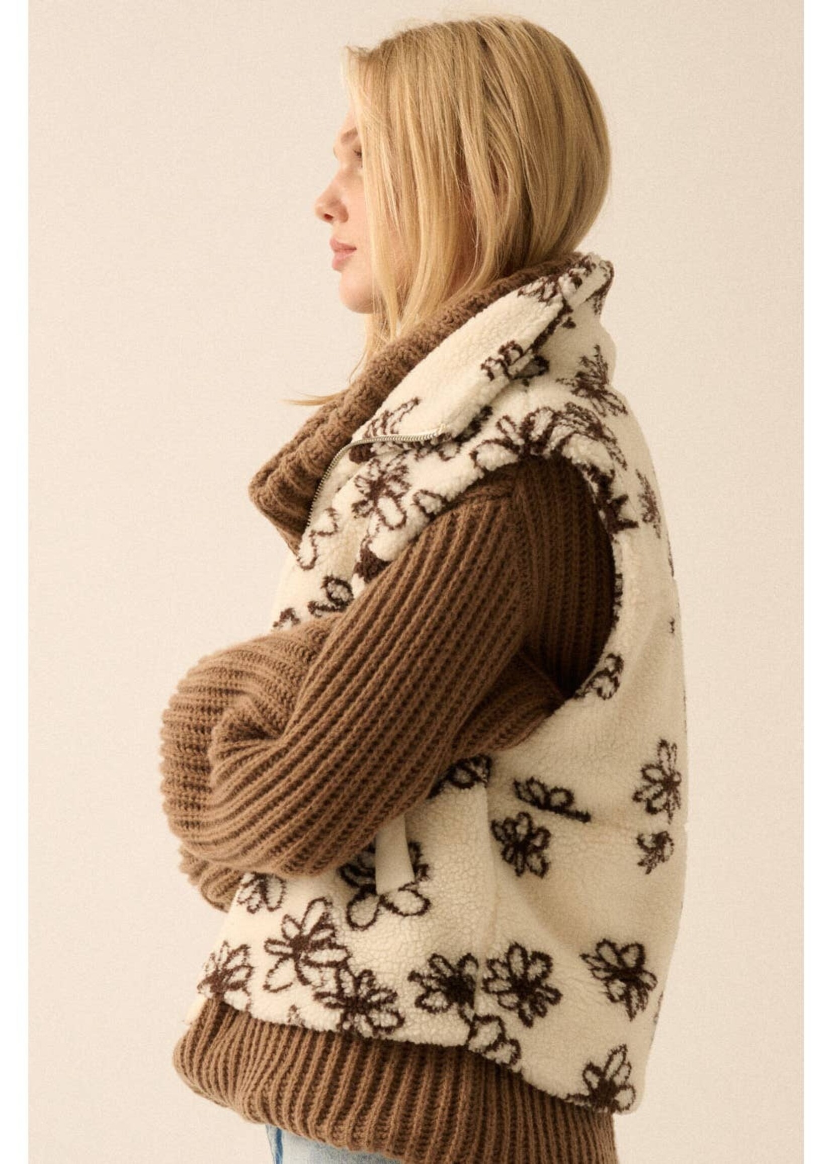 Promesa USA Floral-Print Fleece Zip-Up Pocket Vest