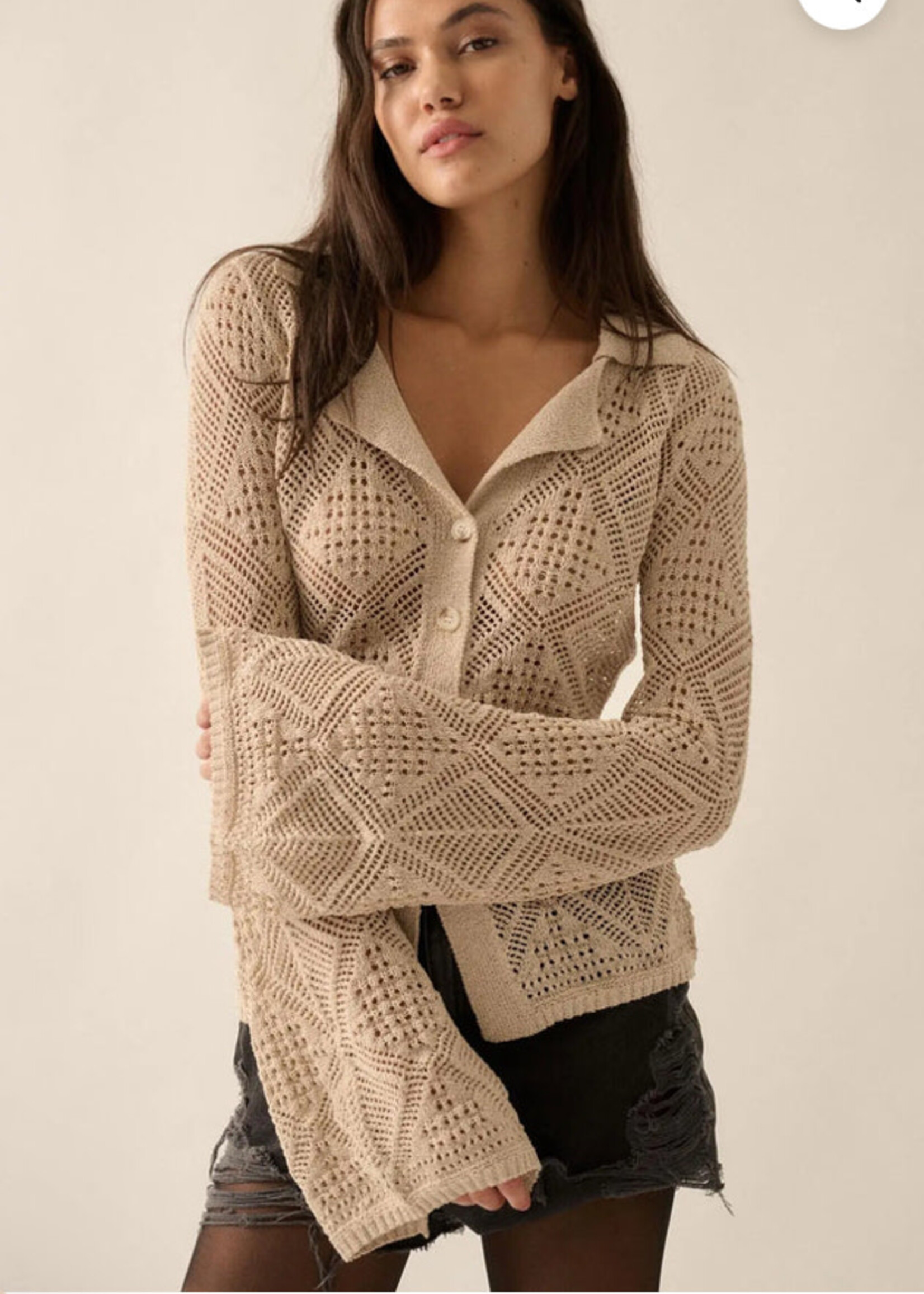 Promesa USA Geo Pointelle Bell-Sleeve Cardi