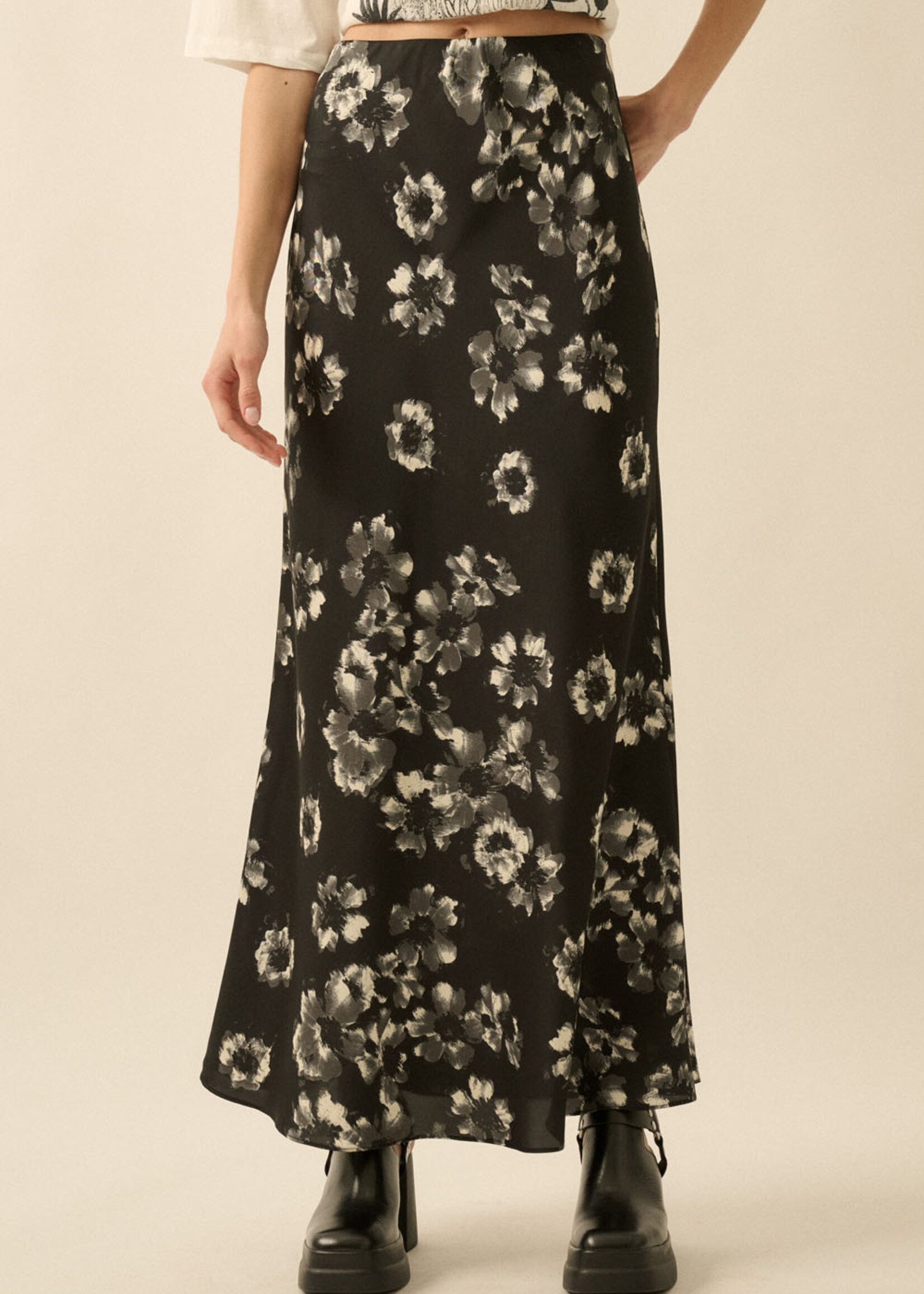 Promesa USA Floral Satin Maxi Skirt