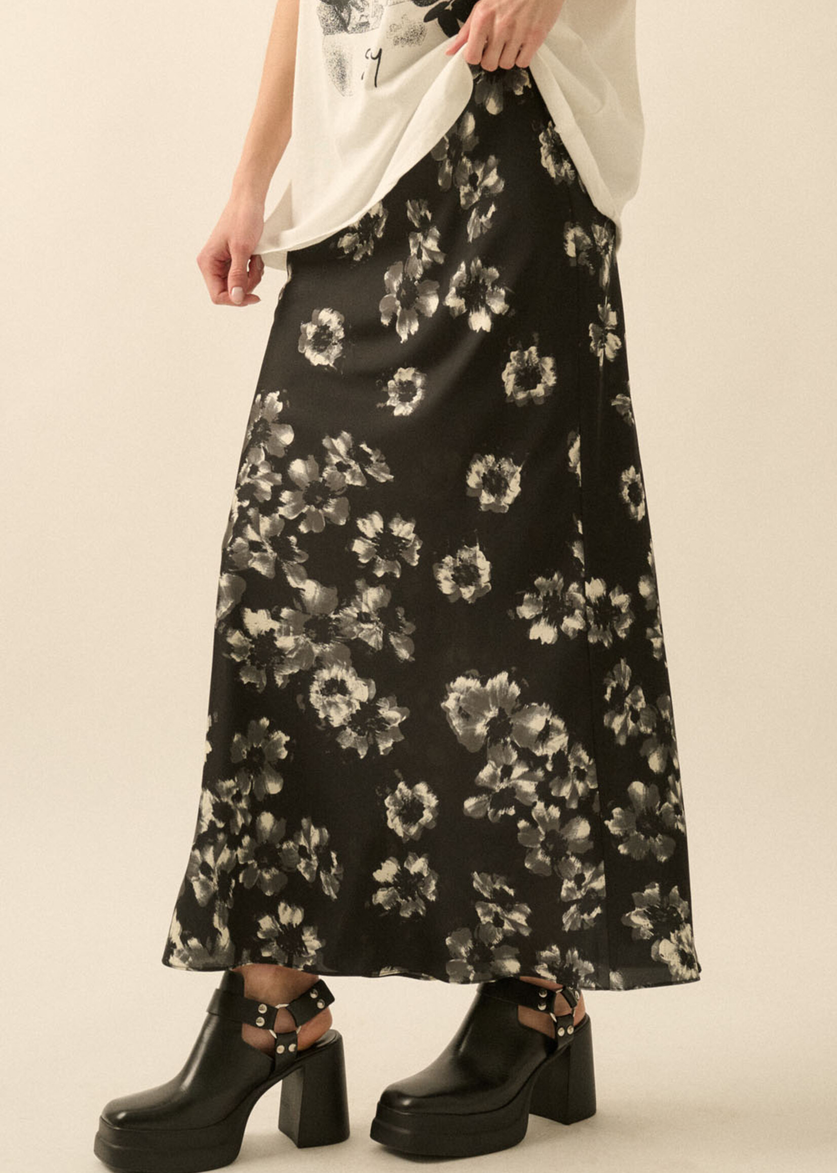 Promesa USA Floral Satin Maxi Skirt