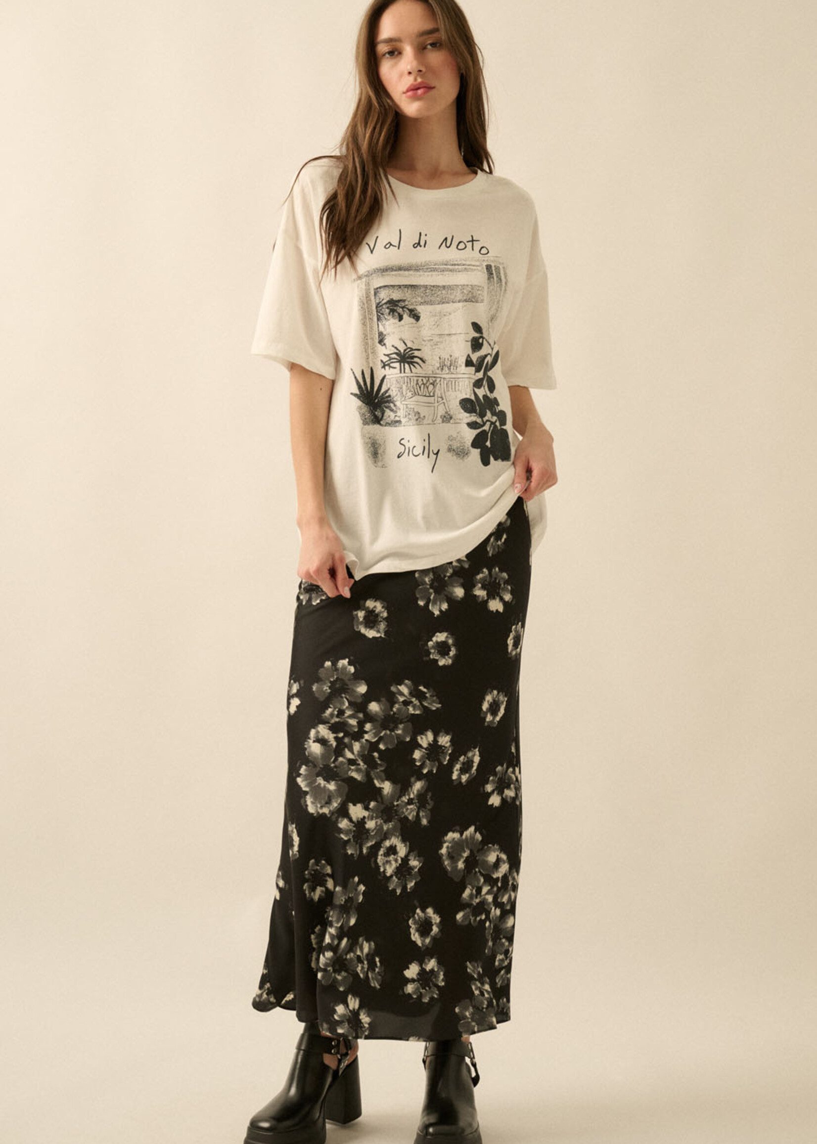 Promesa USA Floral Satin Maxi Skirt