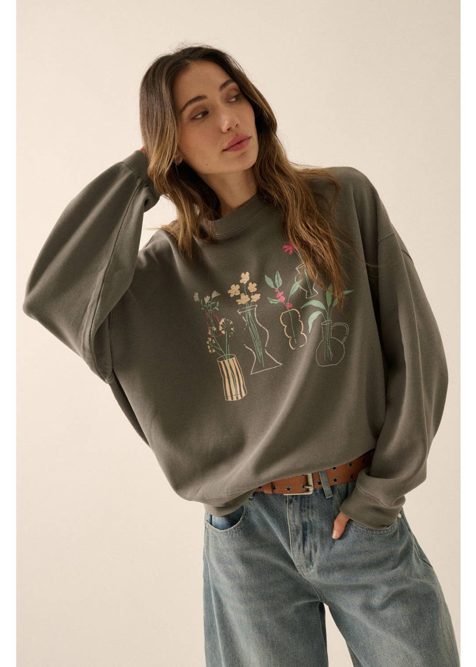 Promesa USA Floral Vases Oversize Thermal Graphic Top