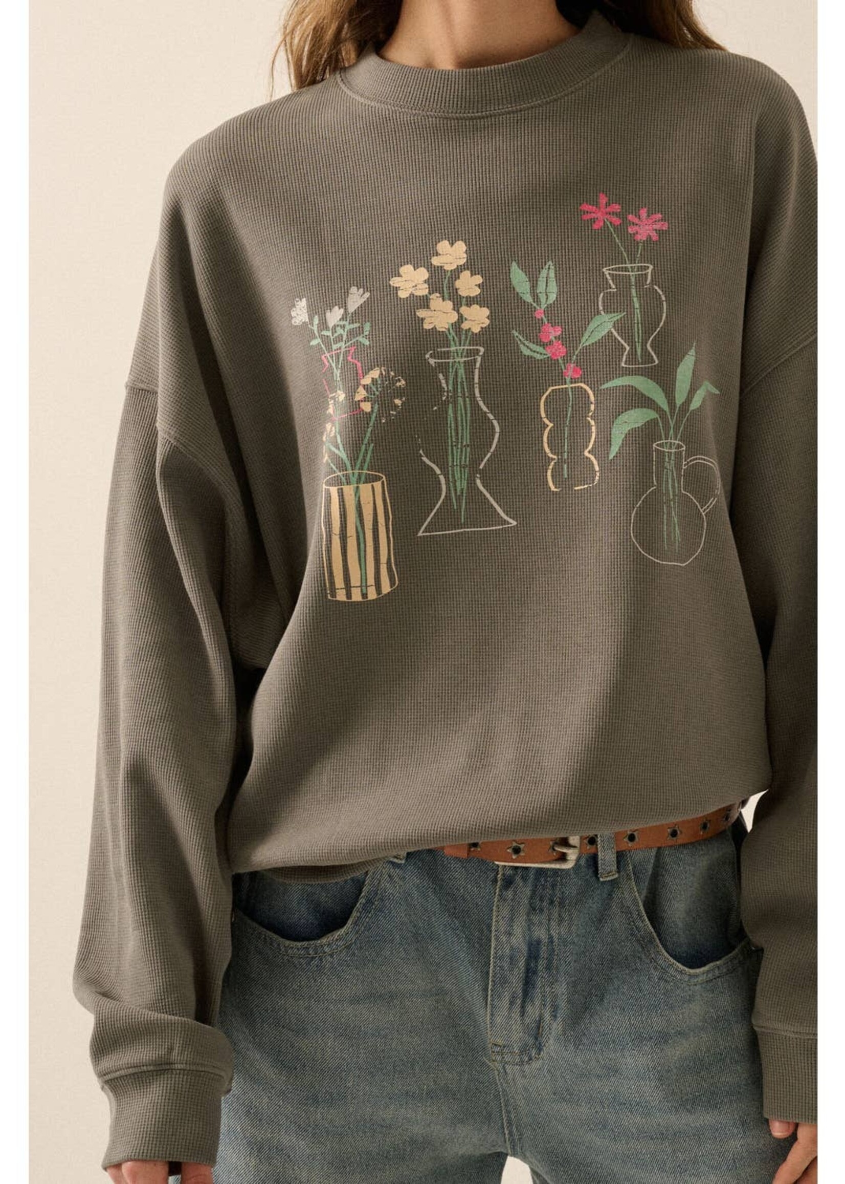 Promesa USA Floral Vases Oversize Thermal Graphic Top