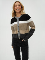 Michael Stars Fiona Stripe Crew Neck Cardigan Neutral