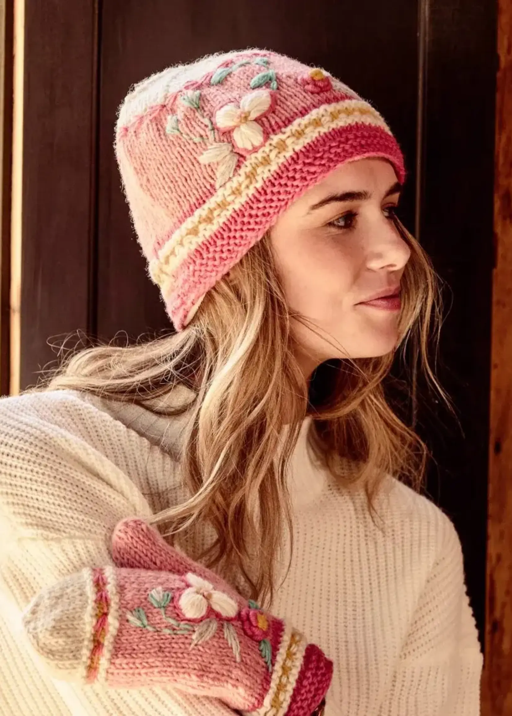 By Many Hands Color Block Blush Knit Beanie