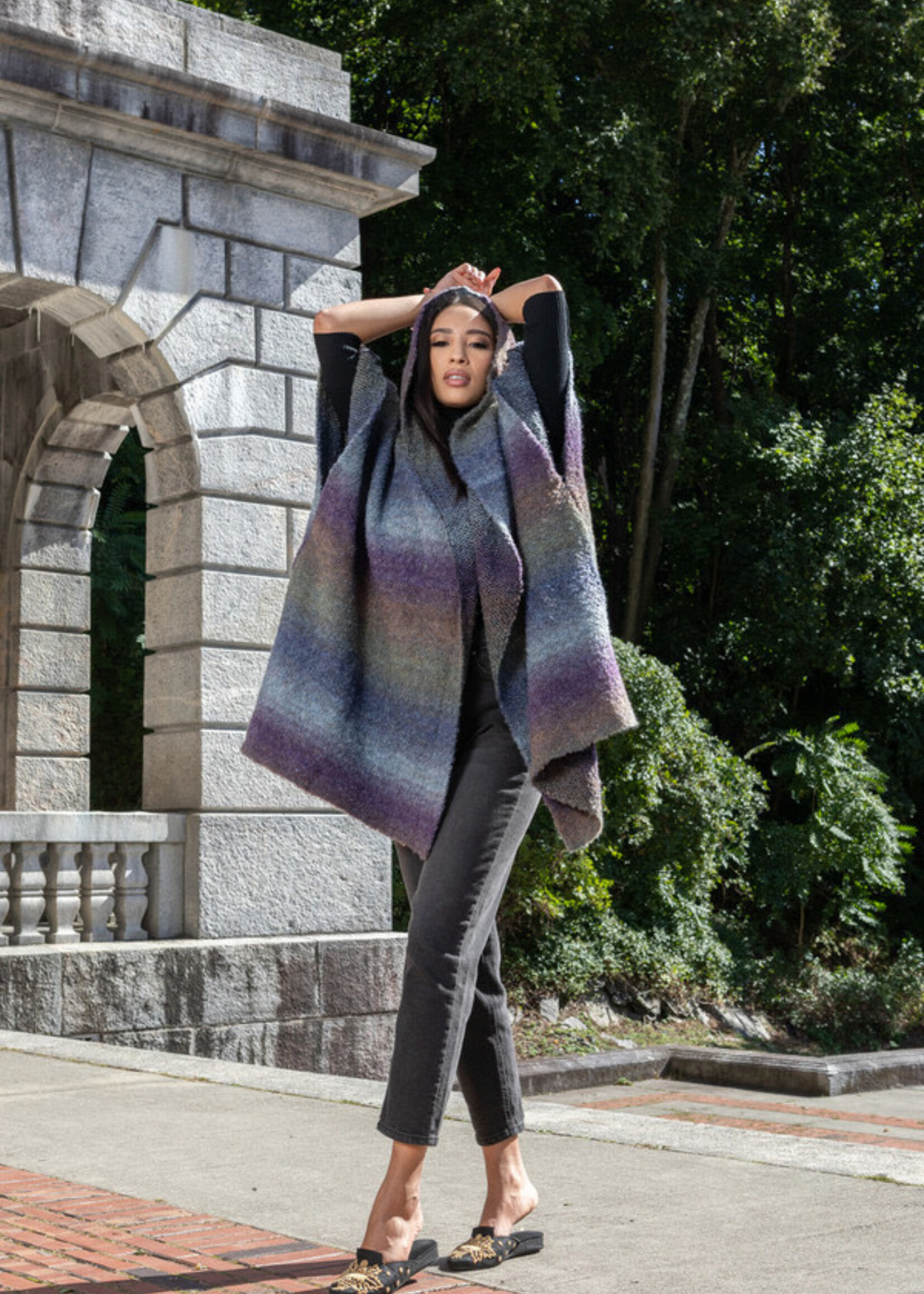 Saachi Hooded Gradient Striped Kimono - Blue