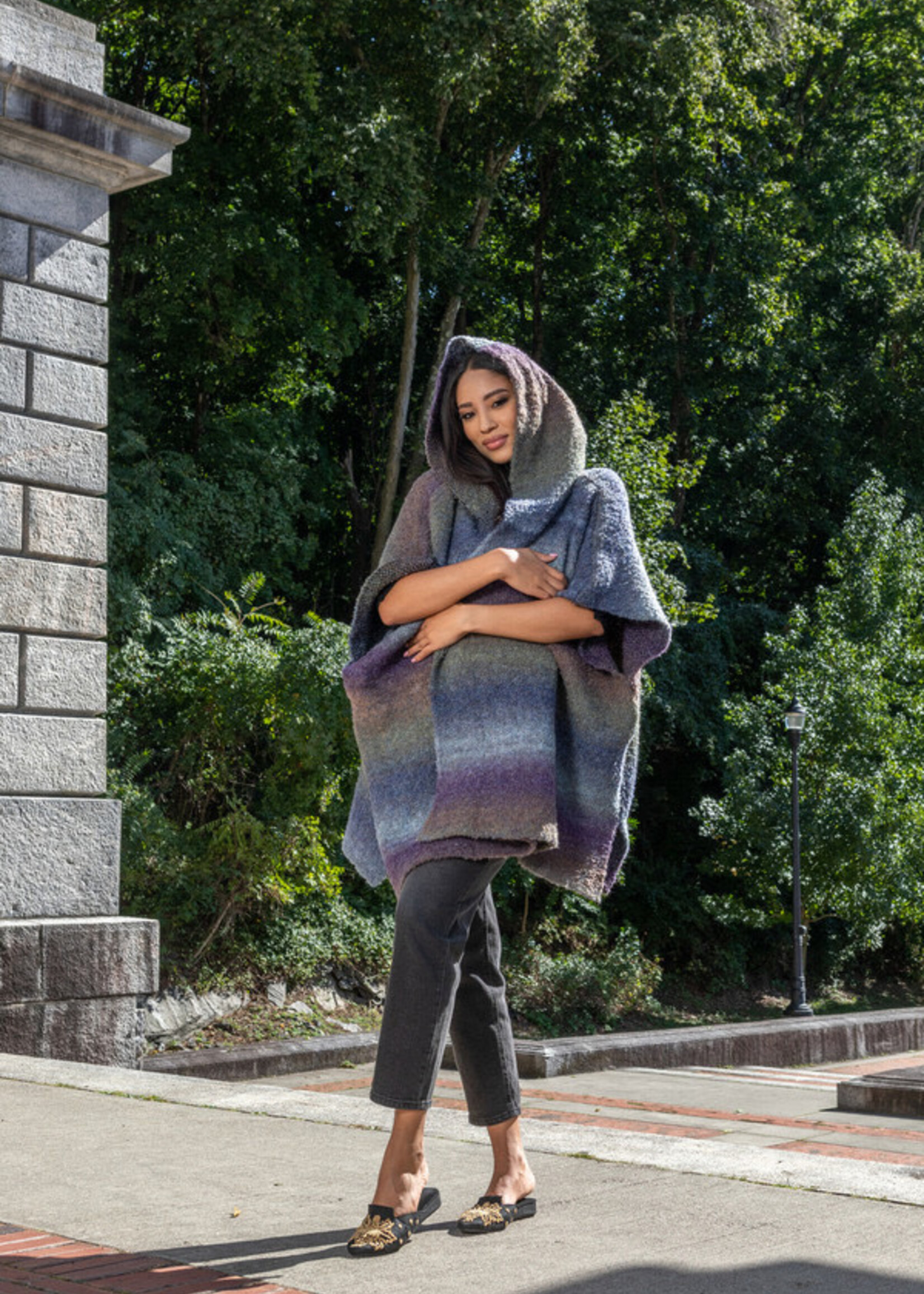 Saachi Hooded Gradient Striped Kimono - Blue