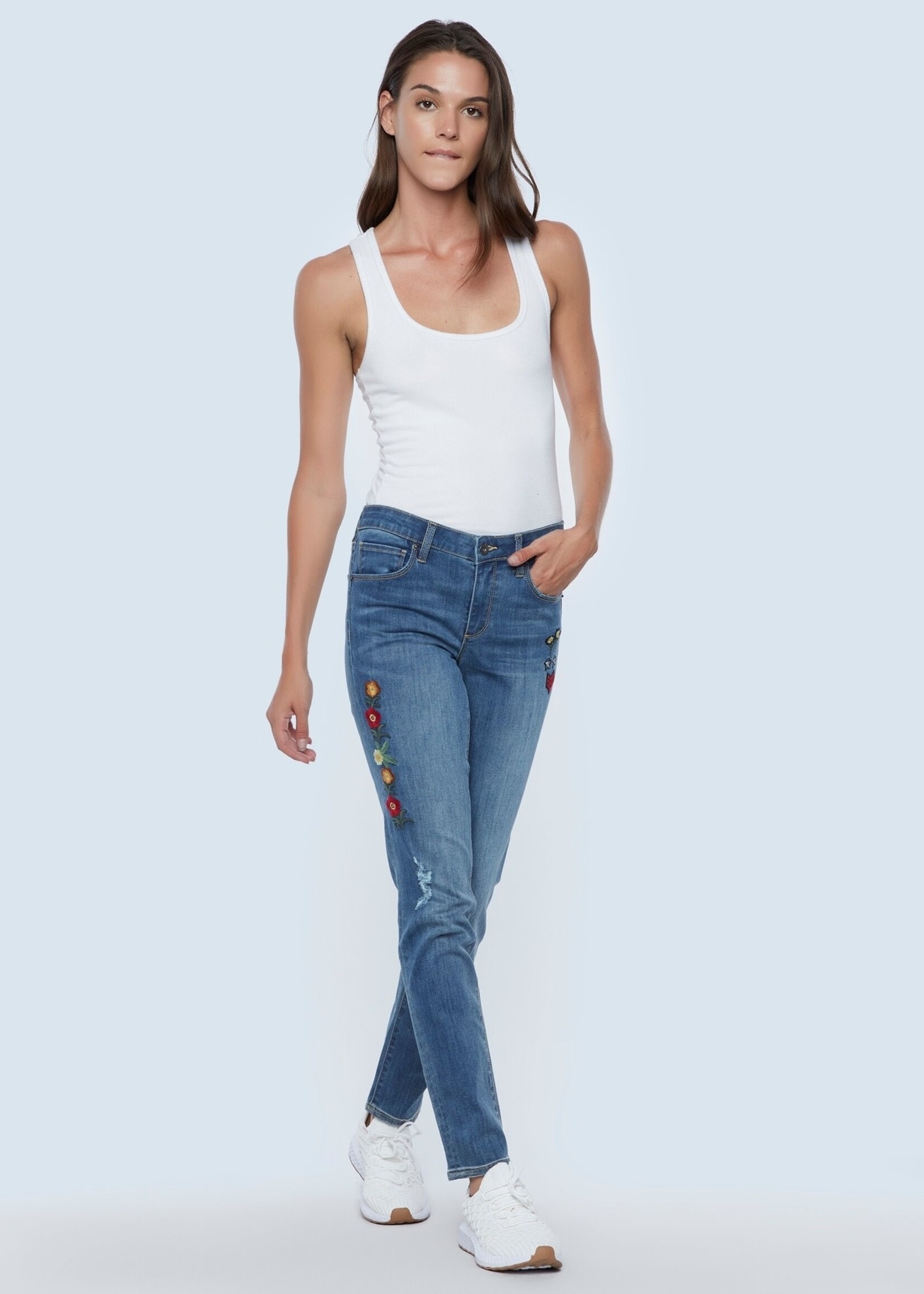 Billy T Embroidered Relax Straight Jeans - Med Blue
