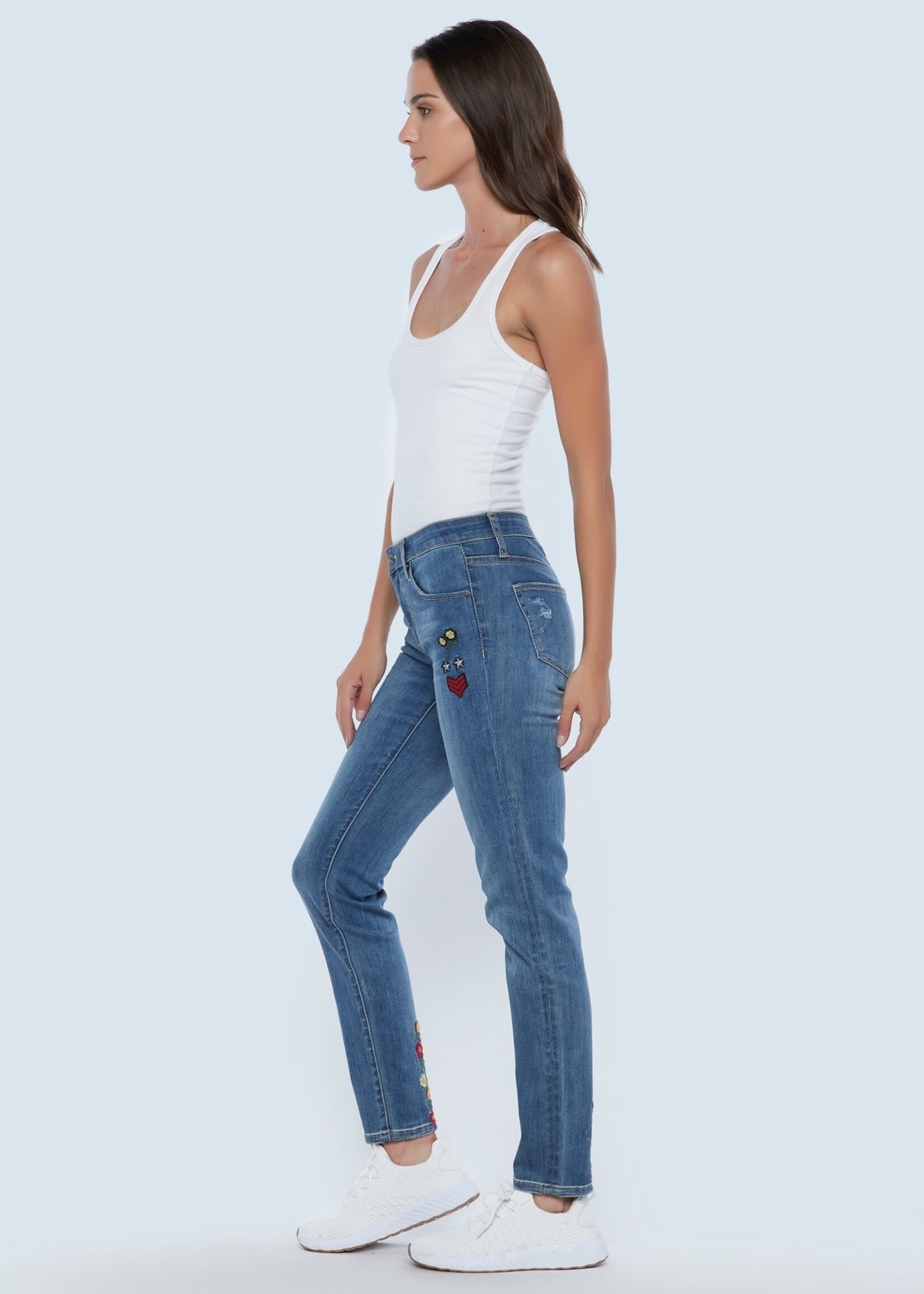 Billy T Embroidered Relax Straight Jeans - Med Blue