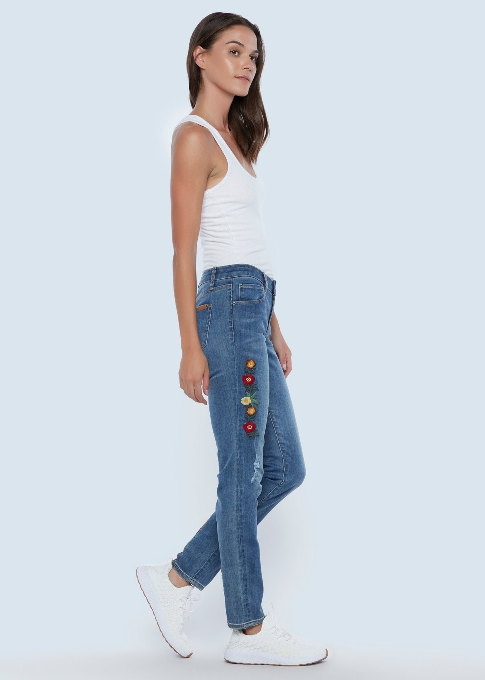 Billy T Embroidered Relax Straight Jeans - Med Blue