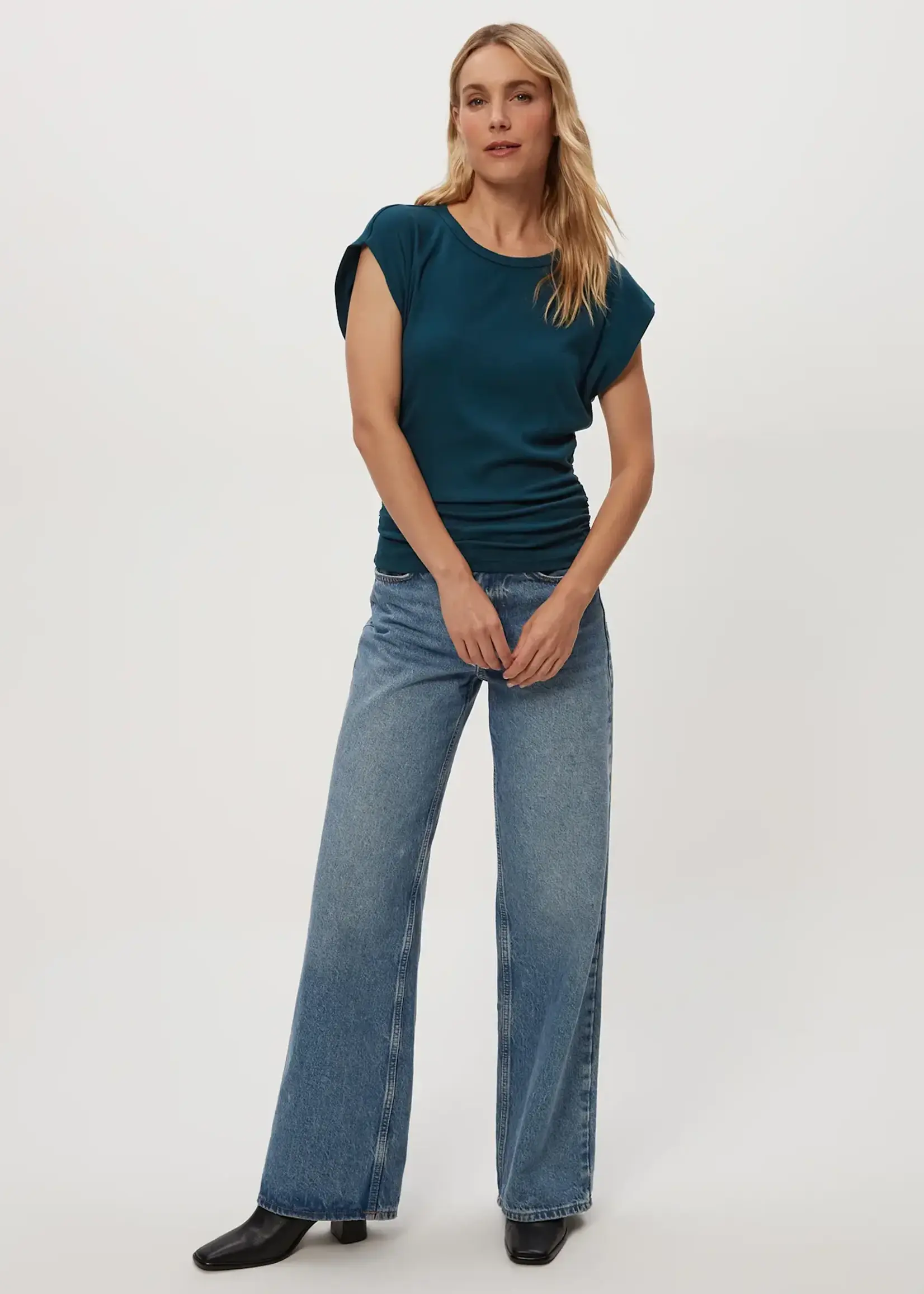 Michael Stars Joni Crew Neck Power Shoulder Top Rainforest