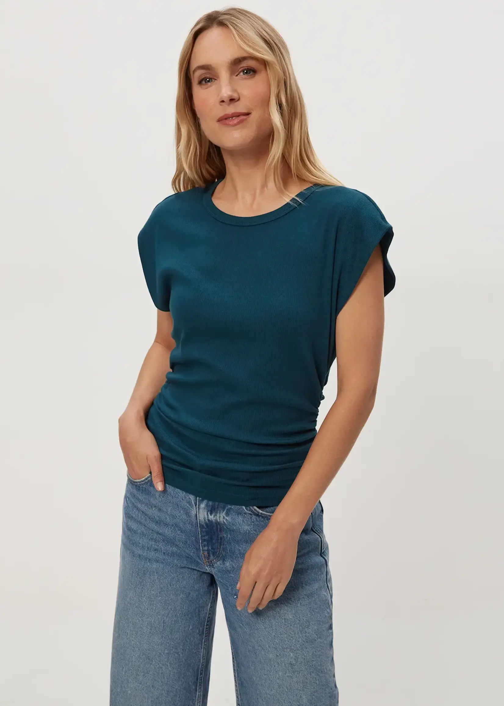 Michael Stars Joni Crew Neck Power Shoulder Top Rainforest