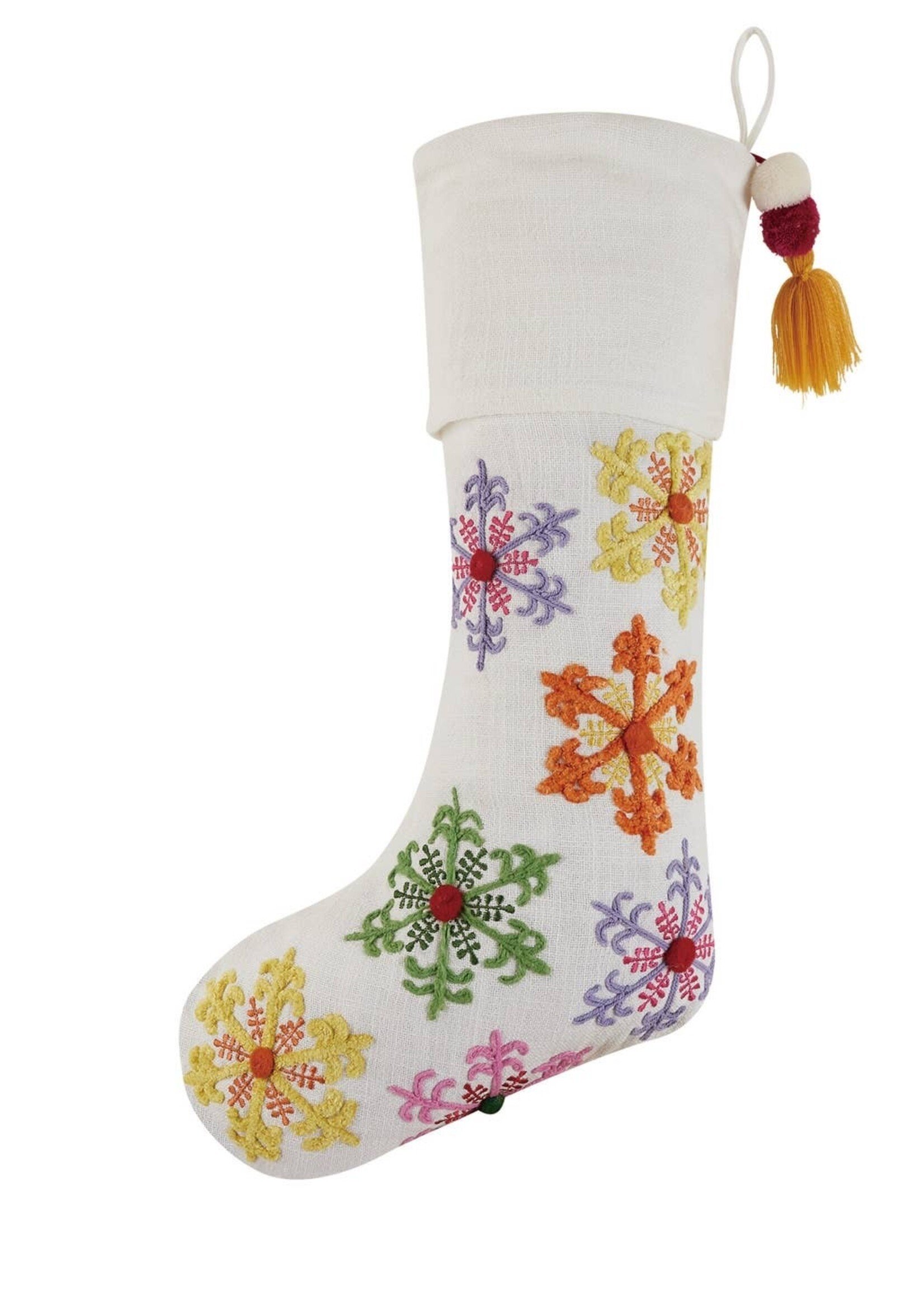 Peking Handicraft Stocking Embroidered Snowflakes