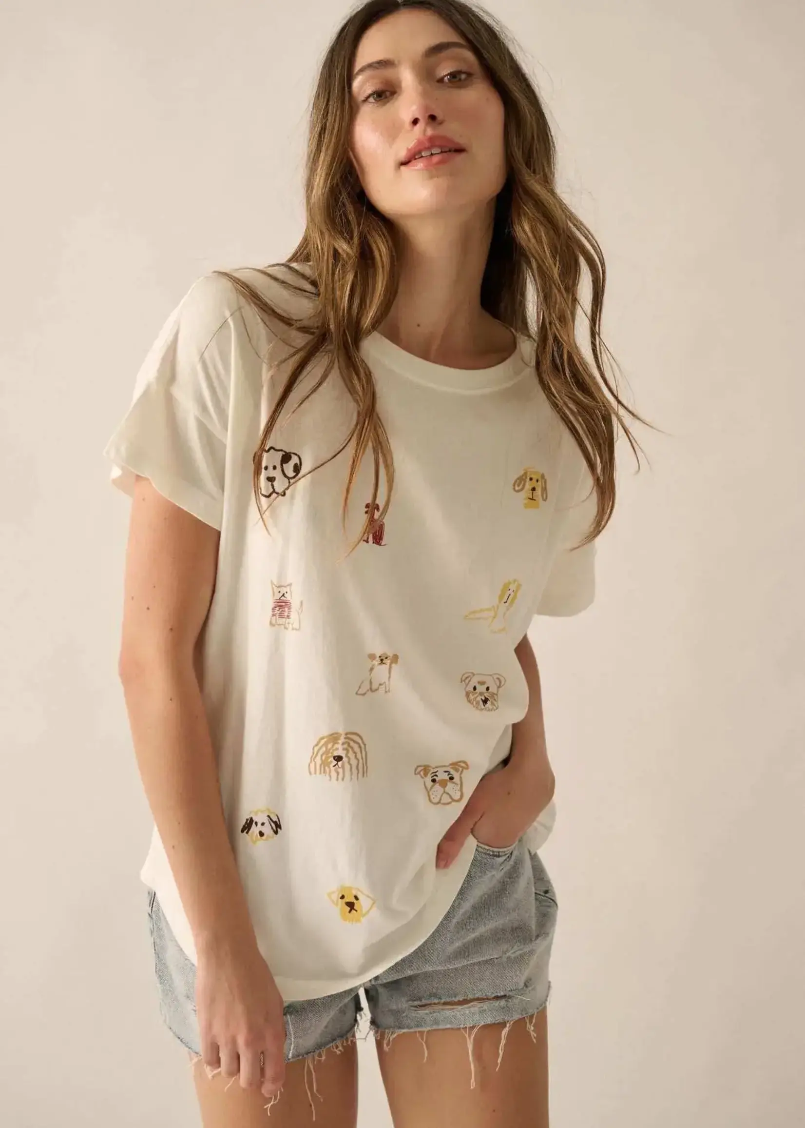 Promesa USA Doodle Dogs Round-Neck Vintage-Wash Graphic Tee