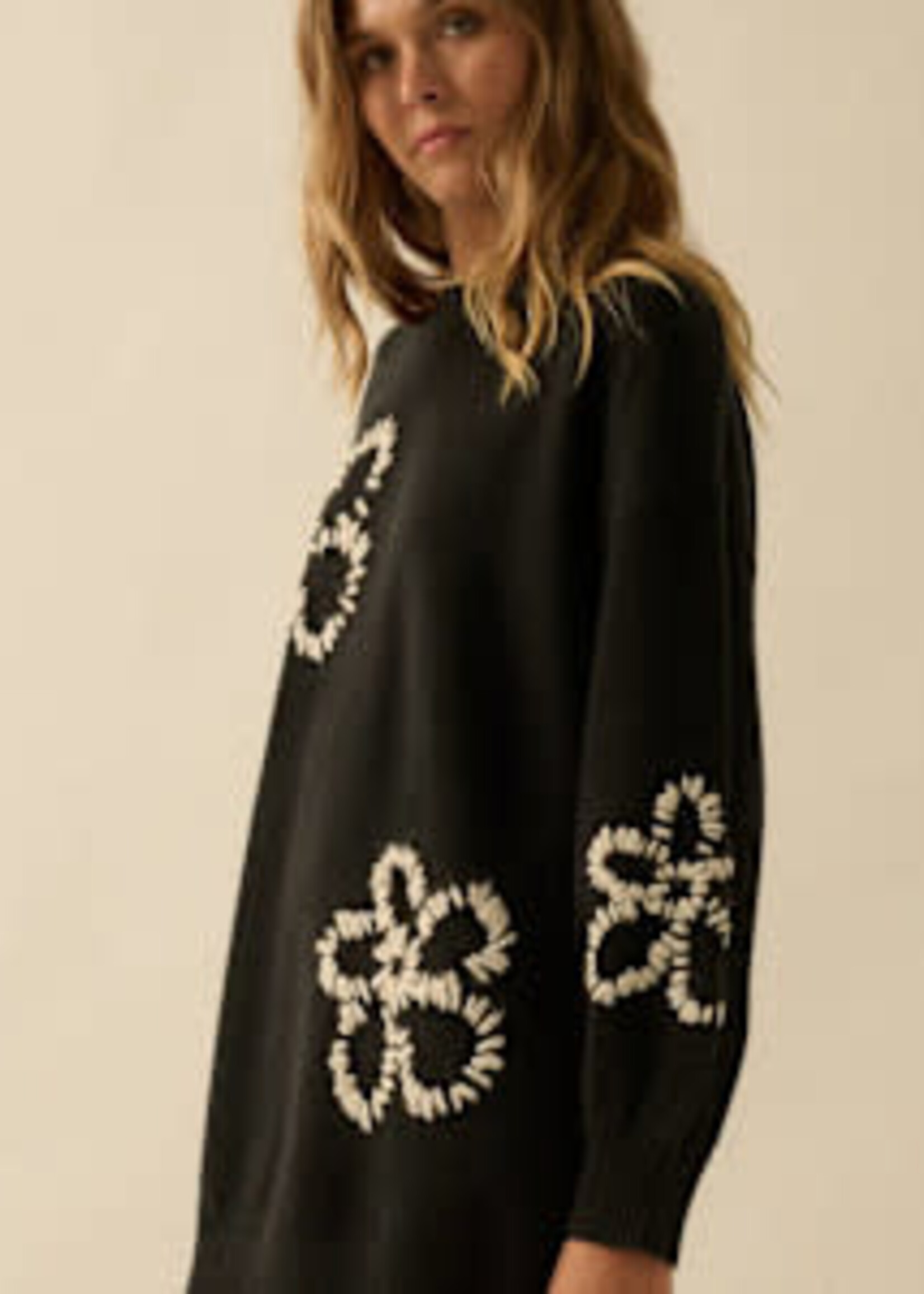 Promesa USA Floral Embroidered Mock-Neck Mini Sweater Dress