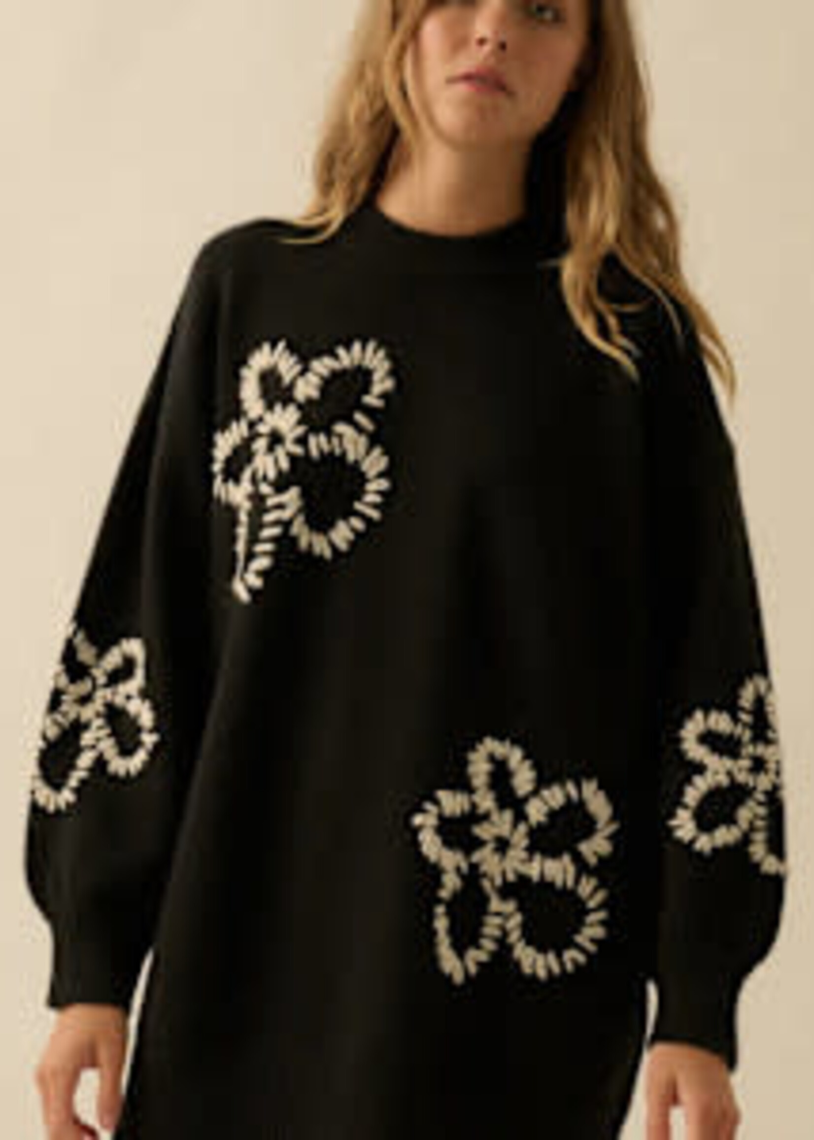 Promesa USA Floral Embroidered Mock-Neck Mini Sweater Dress