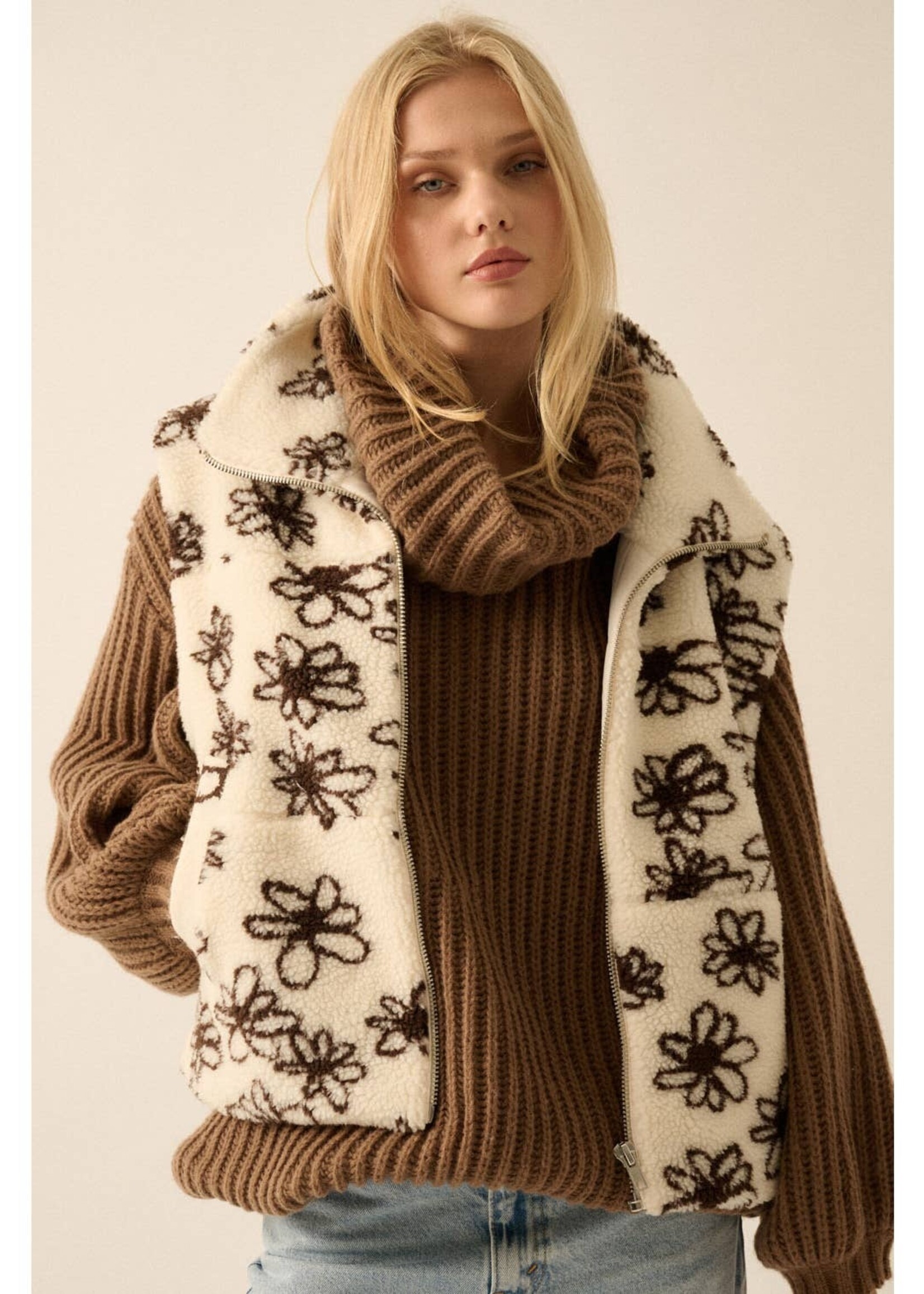 Promesa USA Floral-Print Fleece Zip-Up Pocket Vest