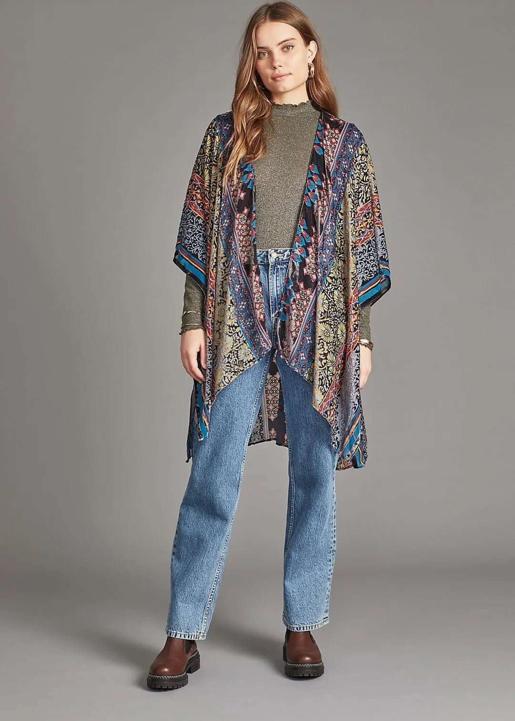 Saachi Bohemian Multi Burnout Velvet Kimono