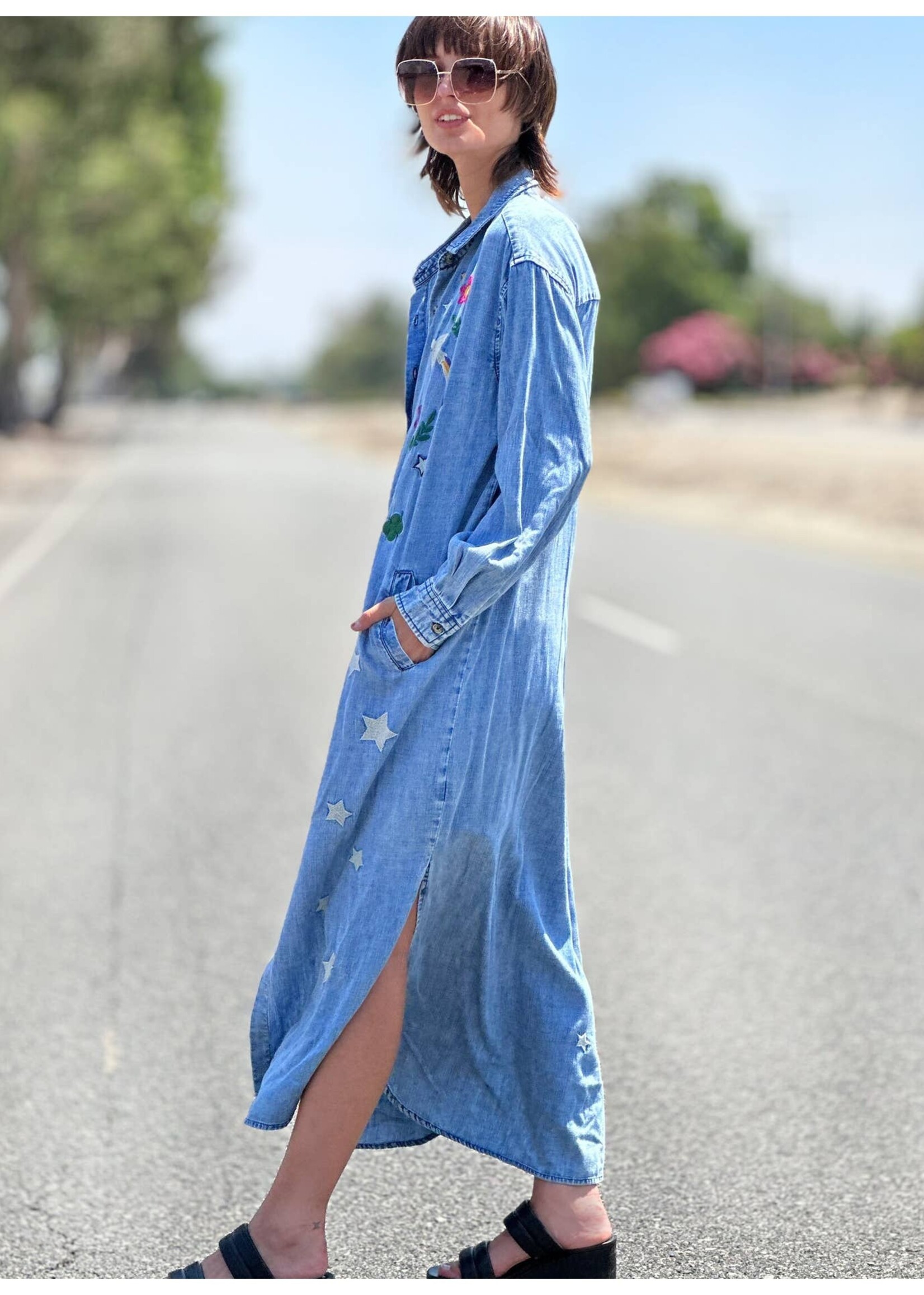 Billy T Denim Embroidered Shirtdress