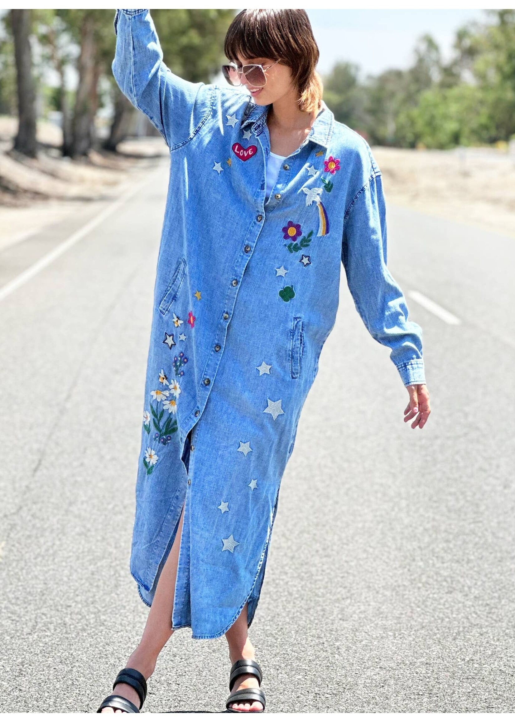 Billy T Denim Embroidered Shirtdress