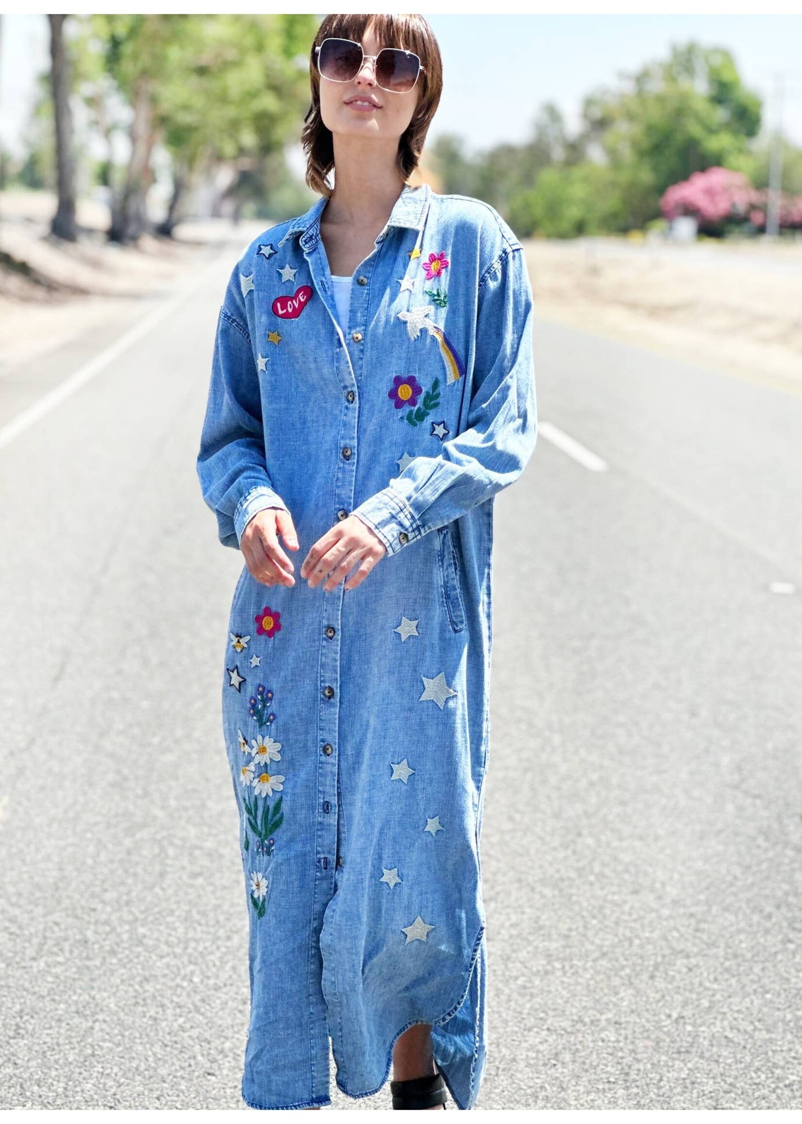 Billy T Denim Embroidered Shirtdress