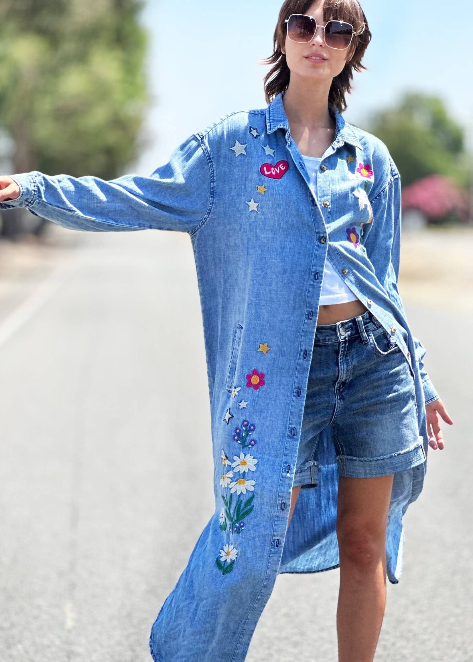 Billy T Denim Embroidered Shirtdress