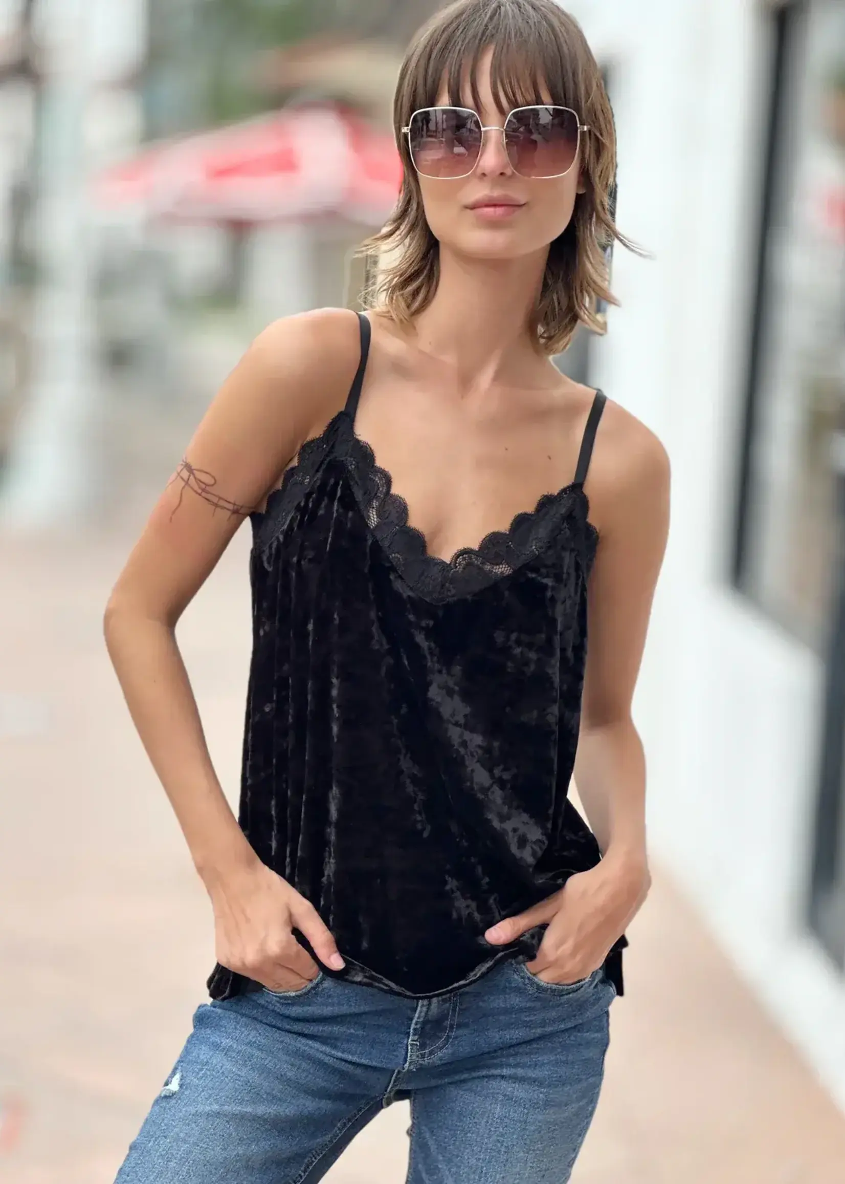 Billy T Velvet Lace Tank Black