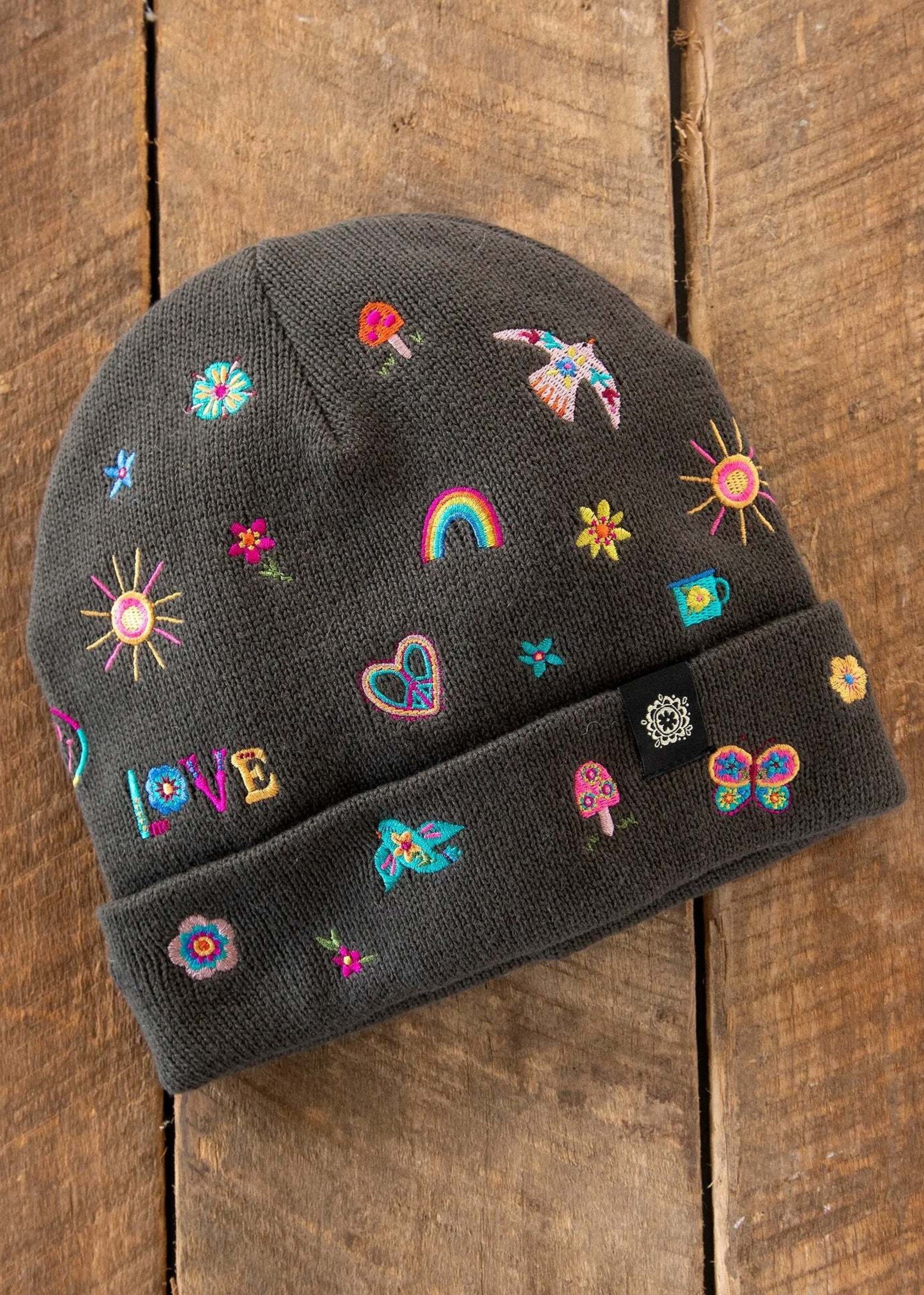 Beanie Embroidered Charcoal Fave Things