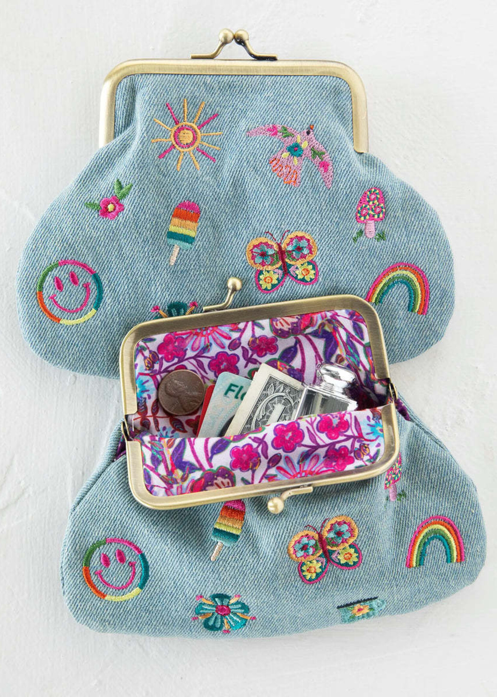 Kisslock Coin Purse Denim Icons