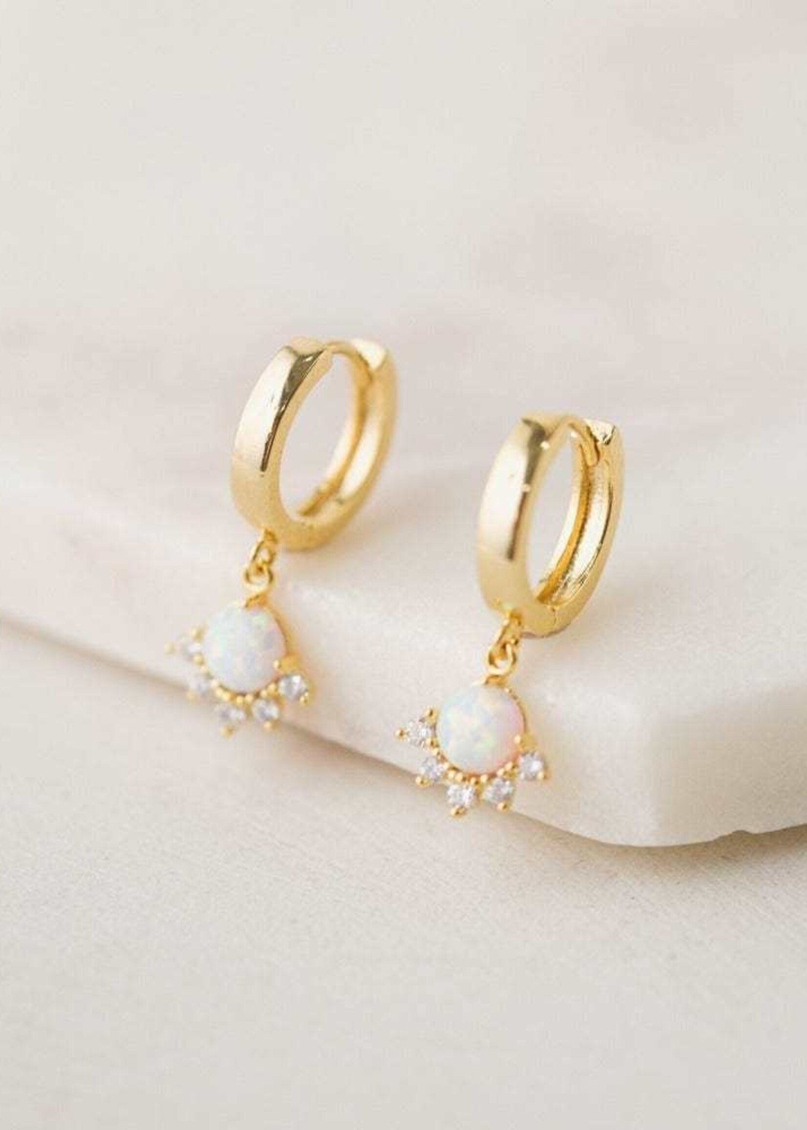 Lover’s Tempo Earrings - GLD - Juno Huggie Drop Hoop Opal