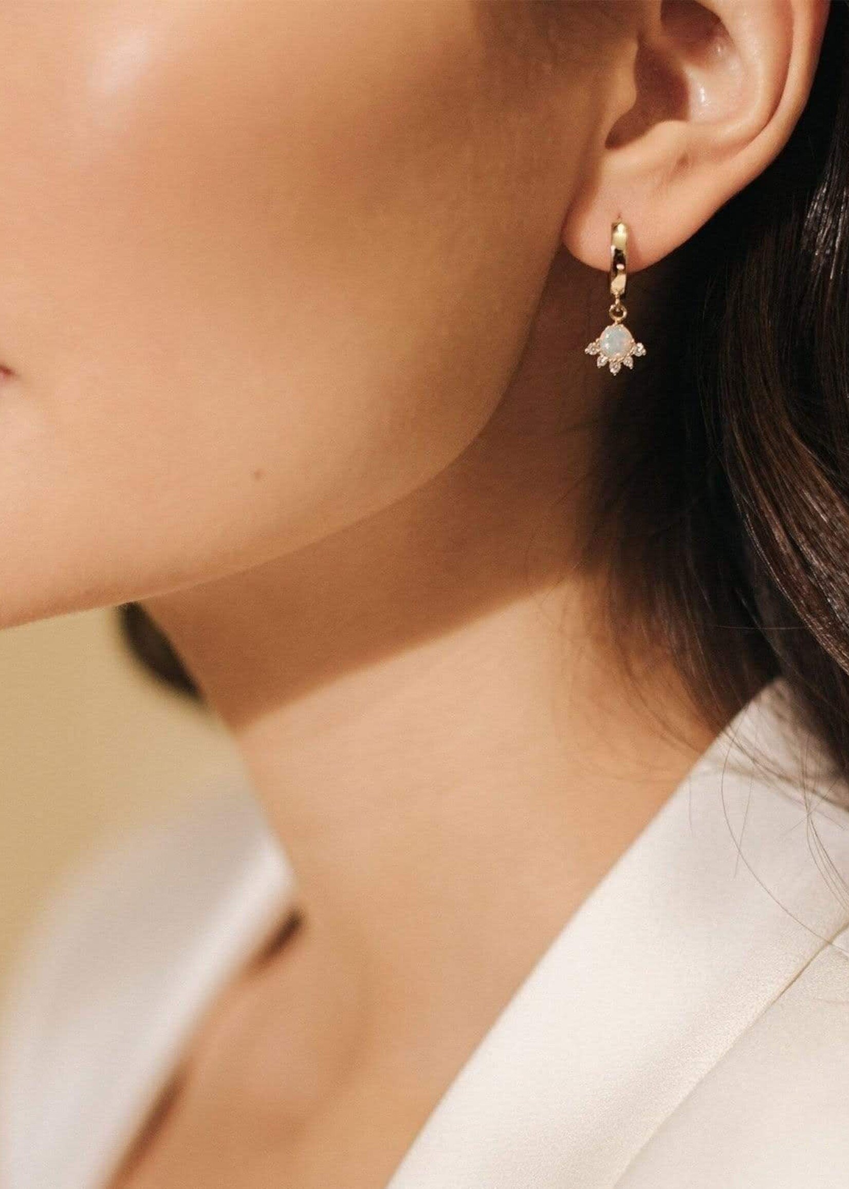 Lover’s Tempo Earrings - GLD - Juno Huggie Drop Hoop Opal