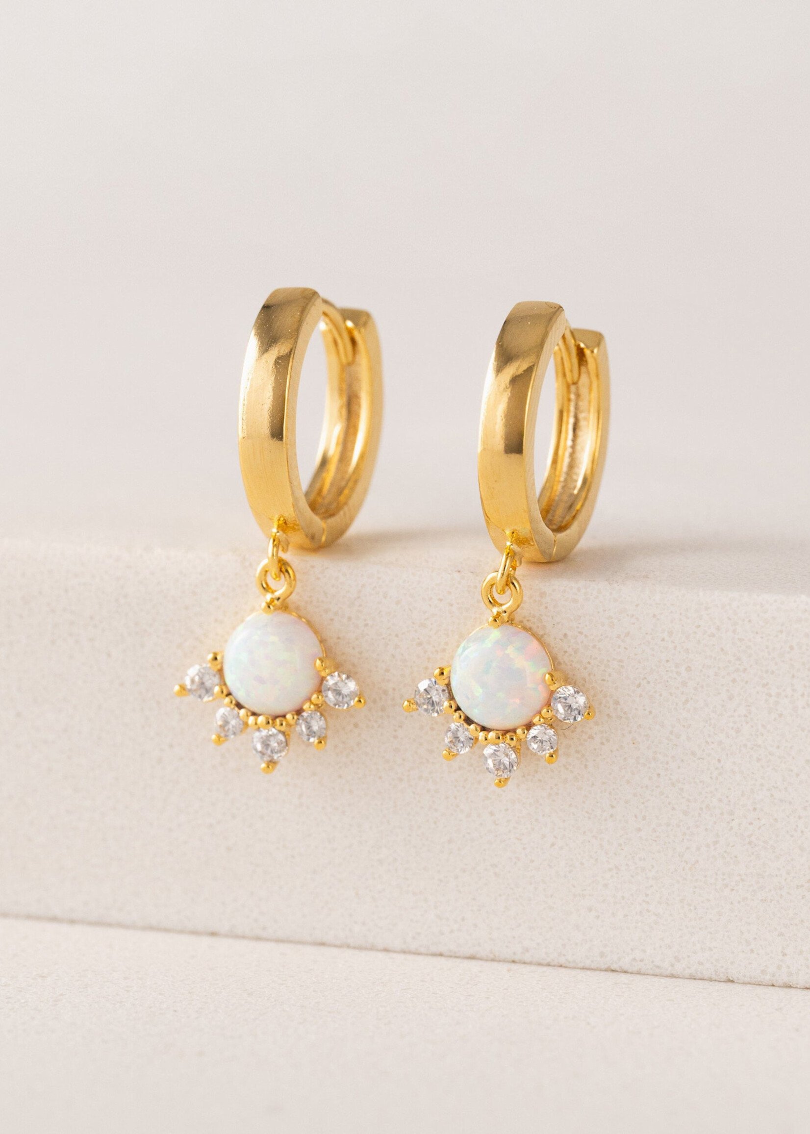 Lover’s Tempo Earrings - GLD - Juno Huggie Drop Hoop Opal