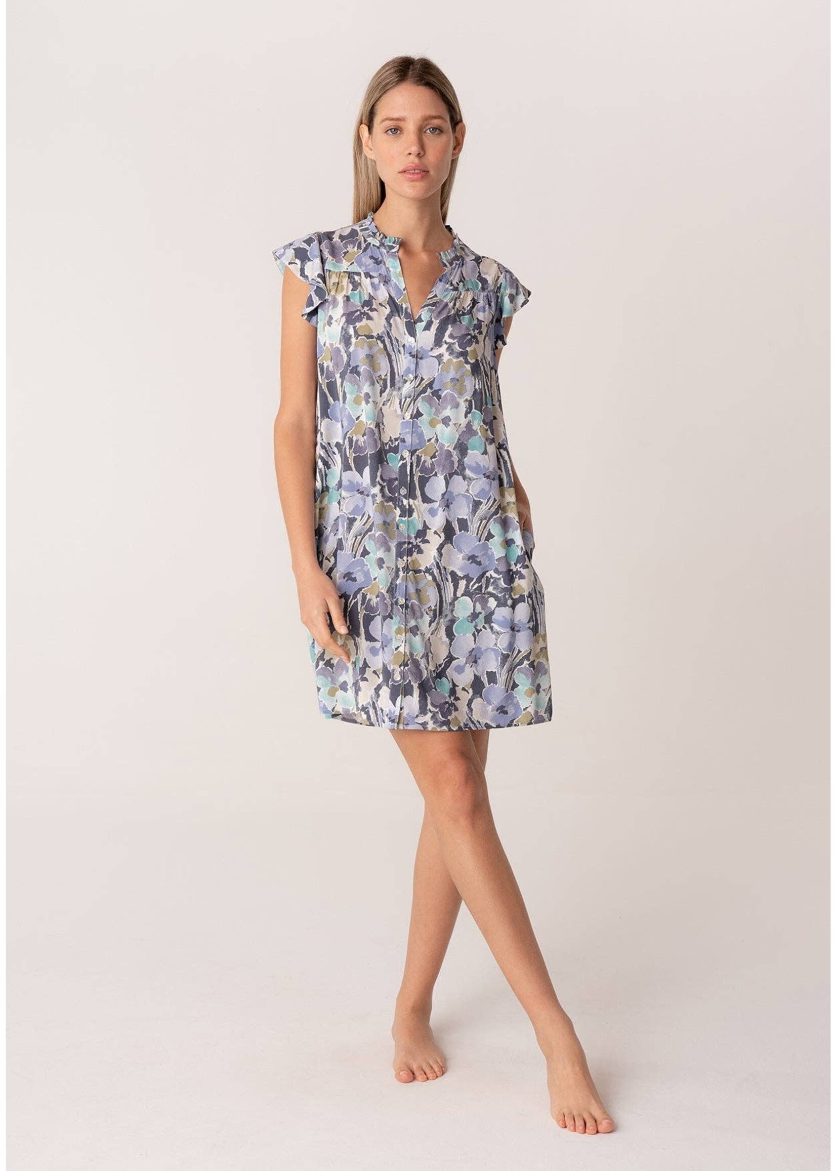 Floral Flutter Sleeve Button Down Mini Dress