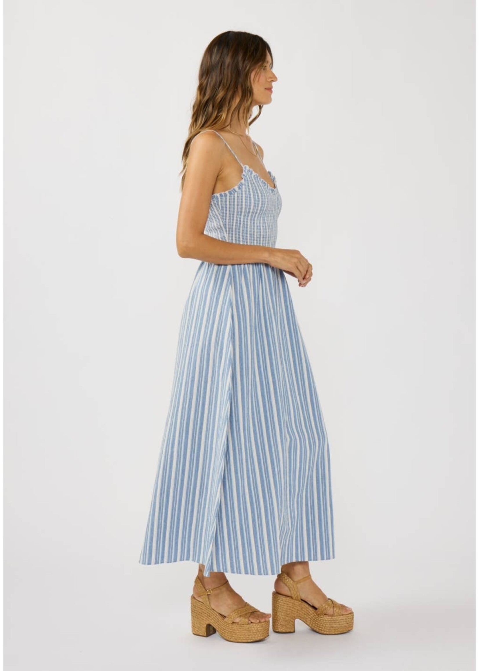 Striped Smocked Bodice Midi Dress