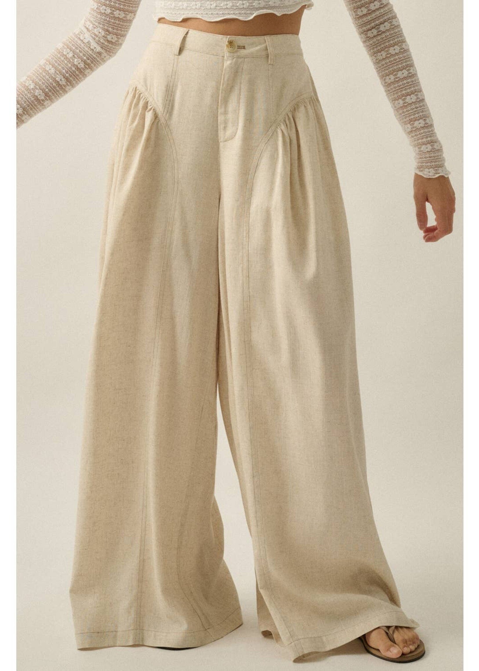 Promesa USA Linen-Blend High-Waist Gathered Wide-Leg Pocket Pants