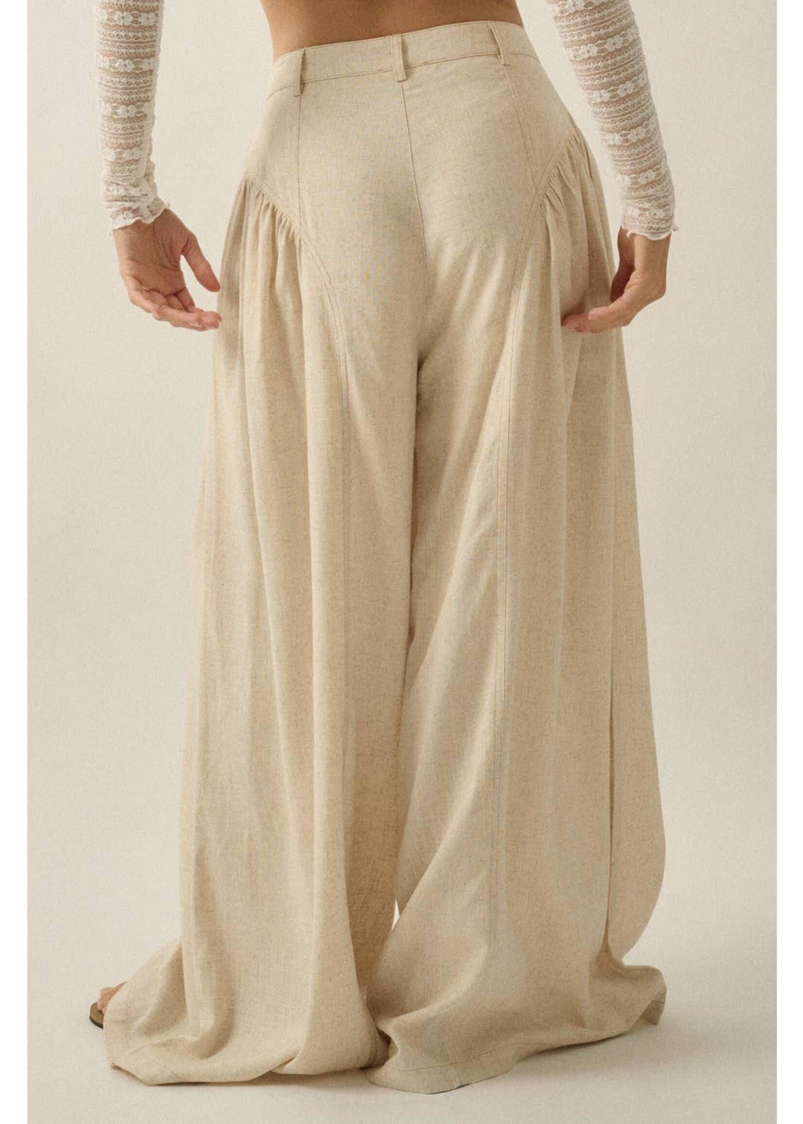 Promesa USA Linen-Blend High-Waist Gathered Wide-Leg Pocket Pants