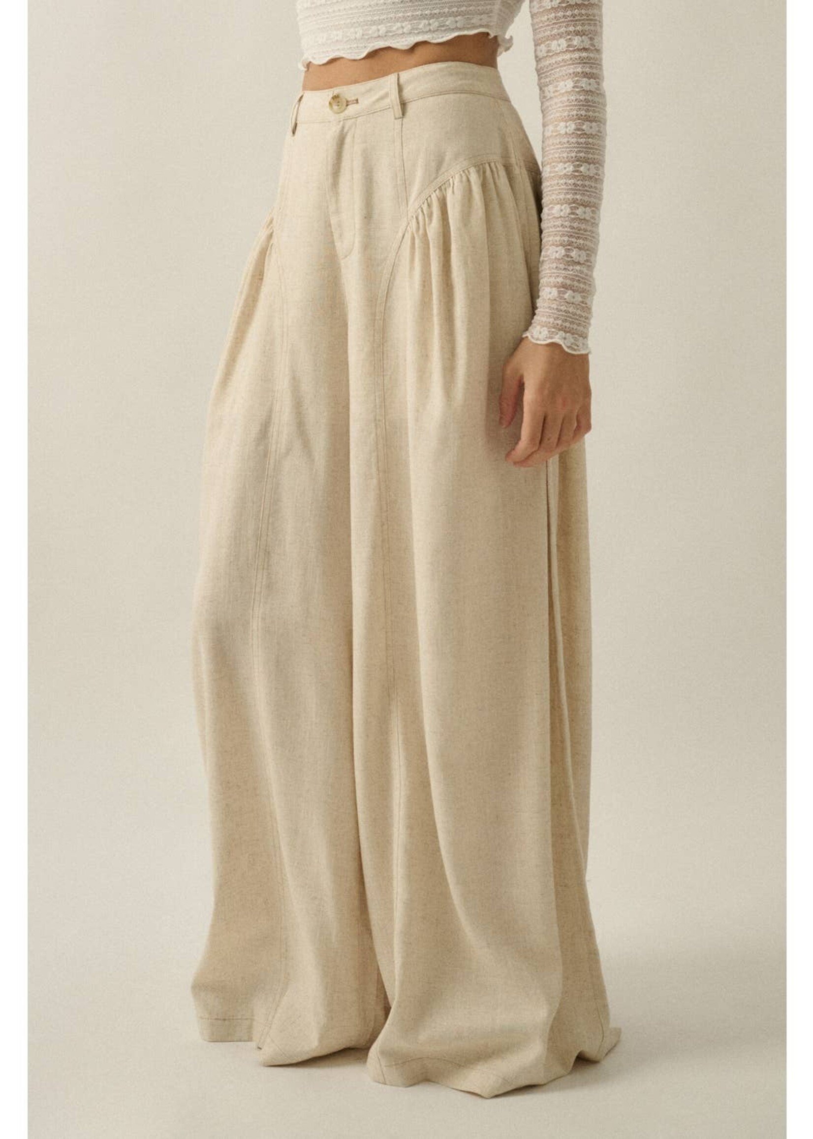 Promesa USA Linen-Blend High-Waist Gathered Wide-Leg Pocket Pants