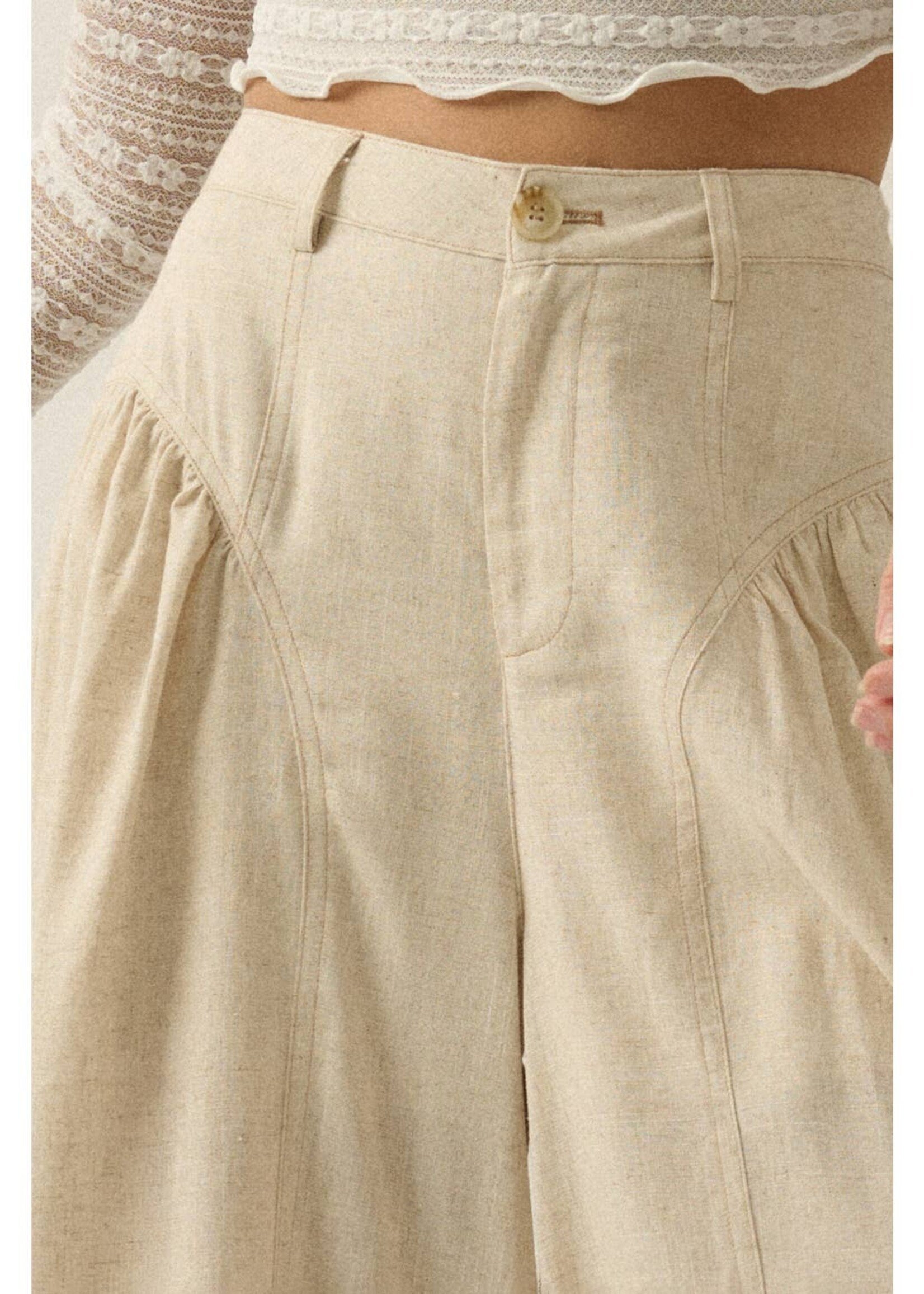 Promesa USA Linen-Blend High-Waist Gathered Wide-Leg Pocket Pants