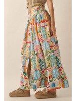 Promesa USA Multicolor Floral Yoke-Waist Buttoned Maxi Skirt