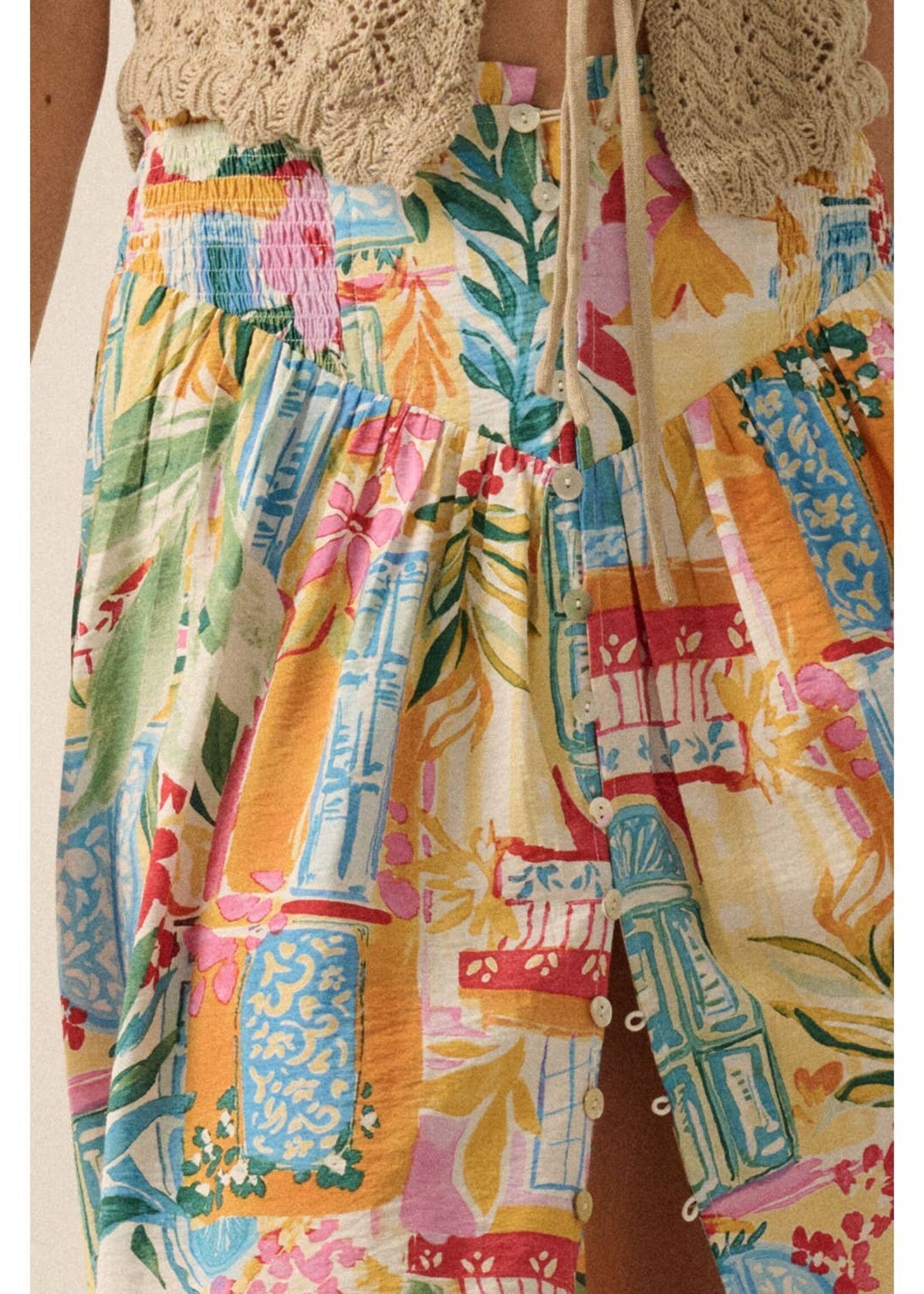 Promesa USA Multicolor Floral Yoke-Waist Buttoned Maxi Skirt