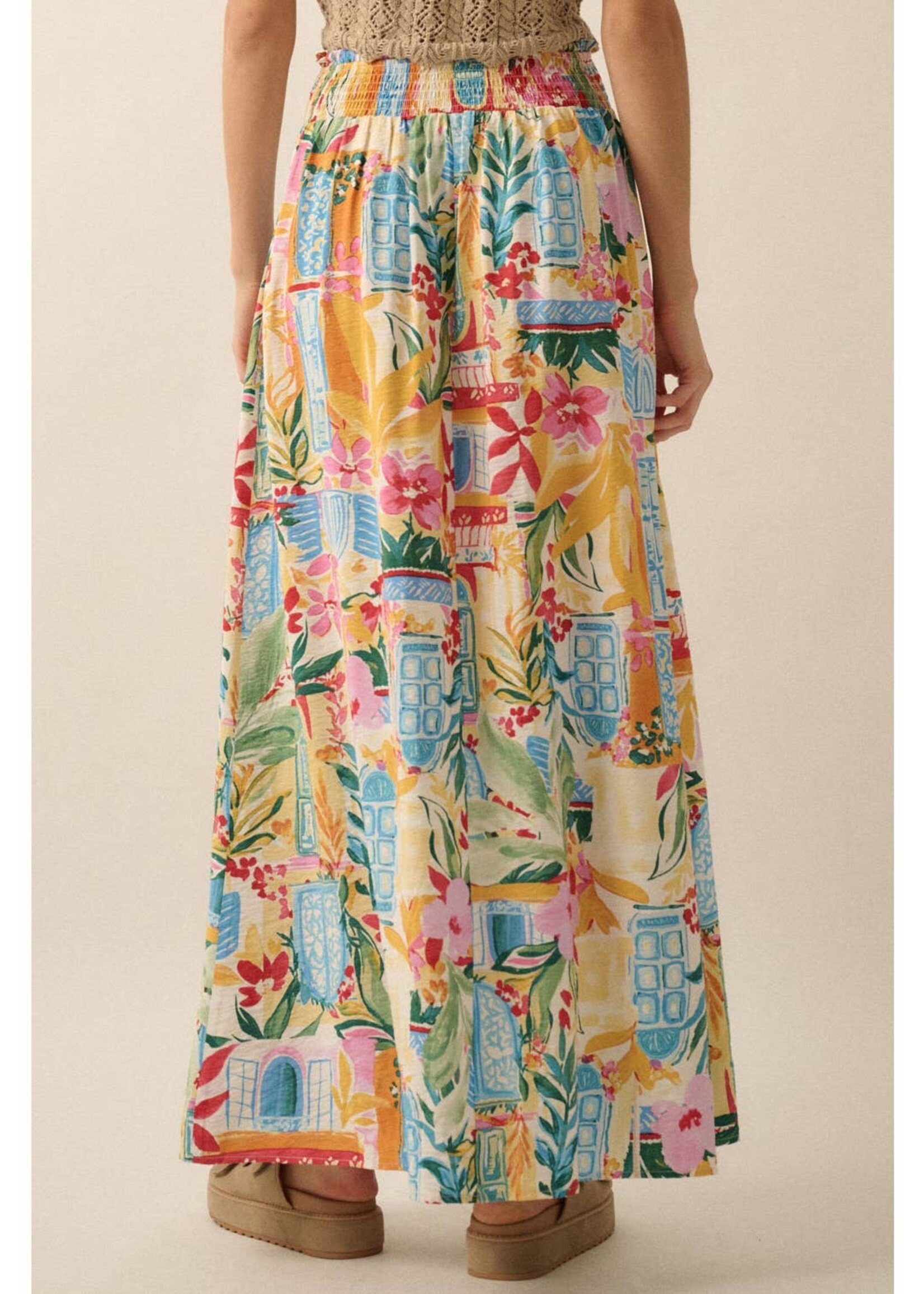 Promesa USA Multicolor Floral Yoke-Waist Buttoned Maxi Skirt