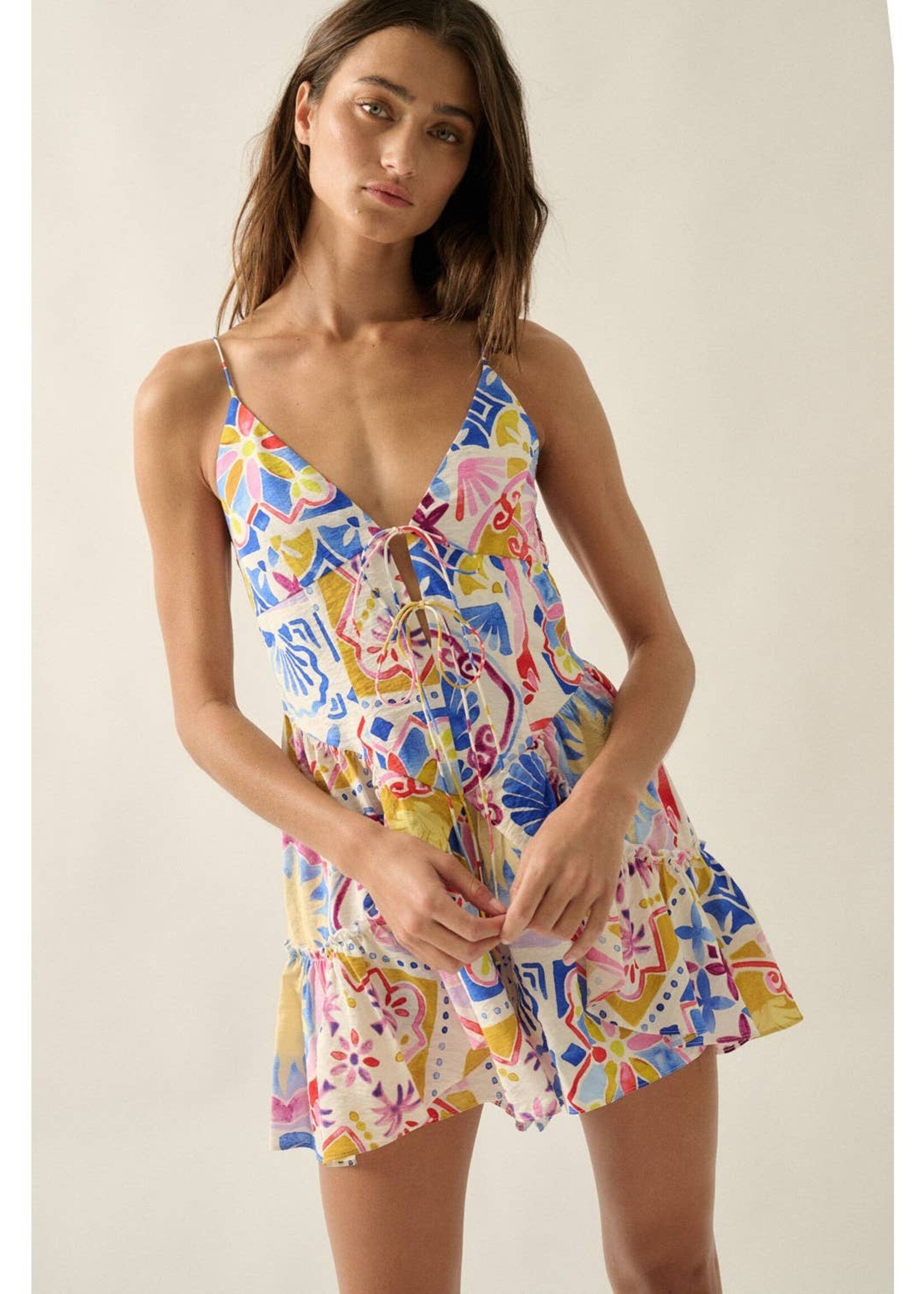 Promesa USA Tropical Floral-Print Ruffled Tie-Front Cami Romper